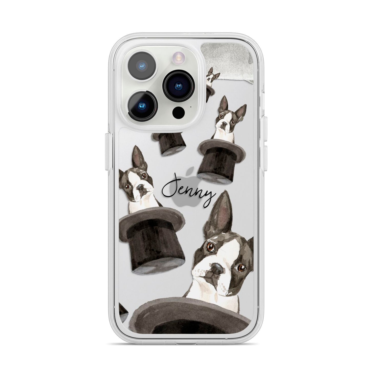Personalised Boston Terrier iPhone 14 Pro Clear Tough Case Silver