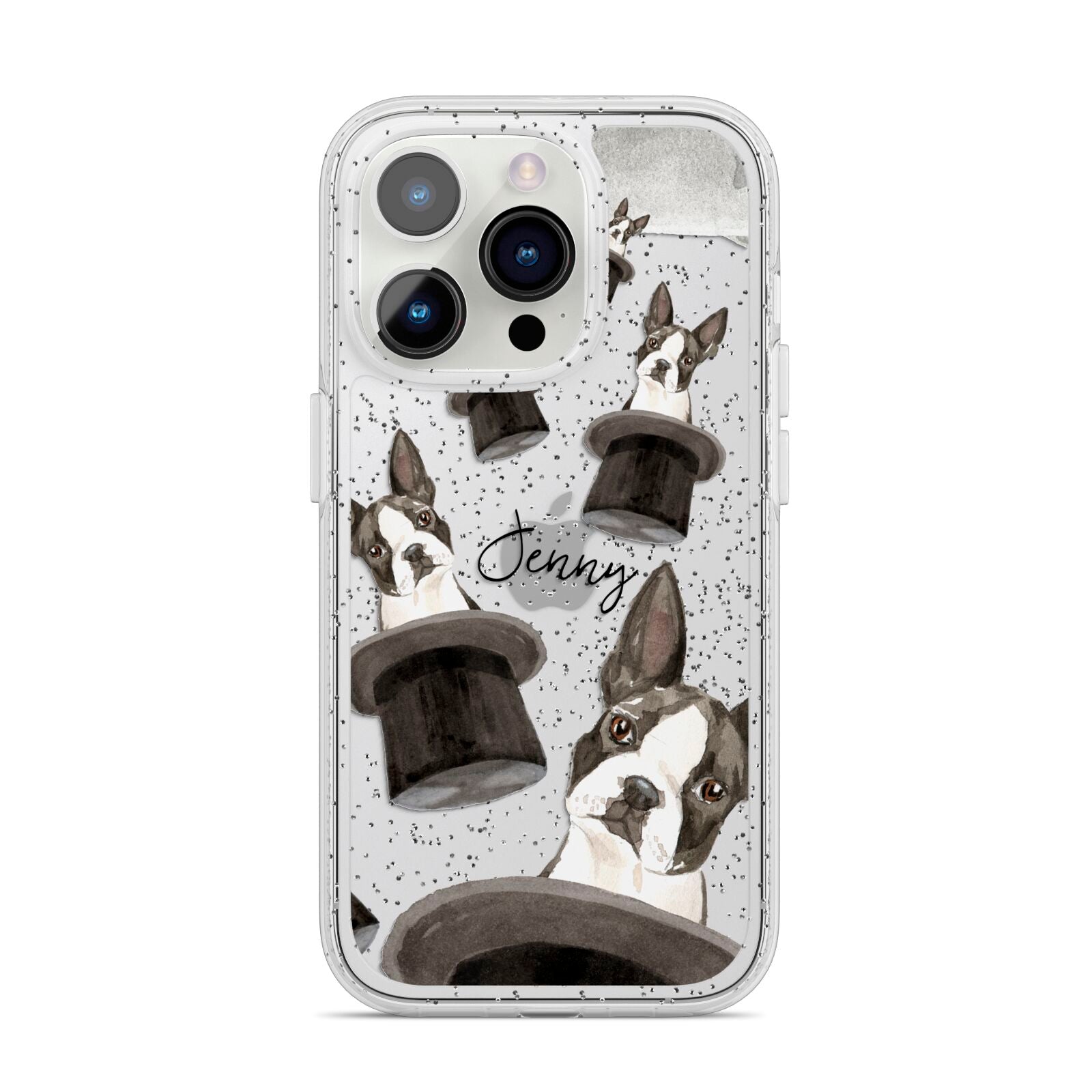 Personalised Boston Terrier iPhone 14 Pro Glitter Tough Case Silver
