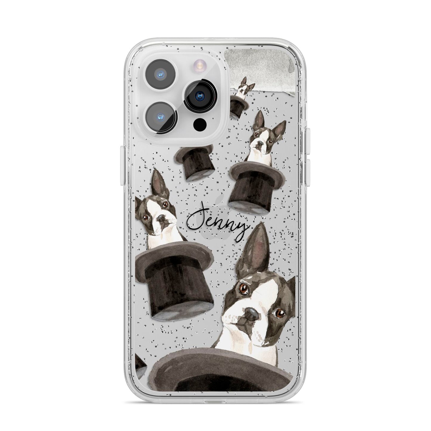 Personalised Boston Terrier iPhone 14 Pro Max Glitter Tough Case Silver