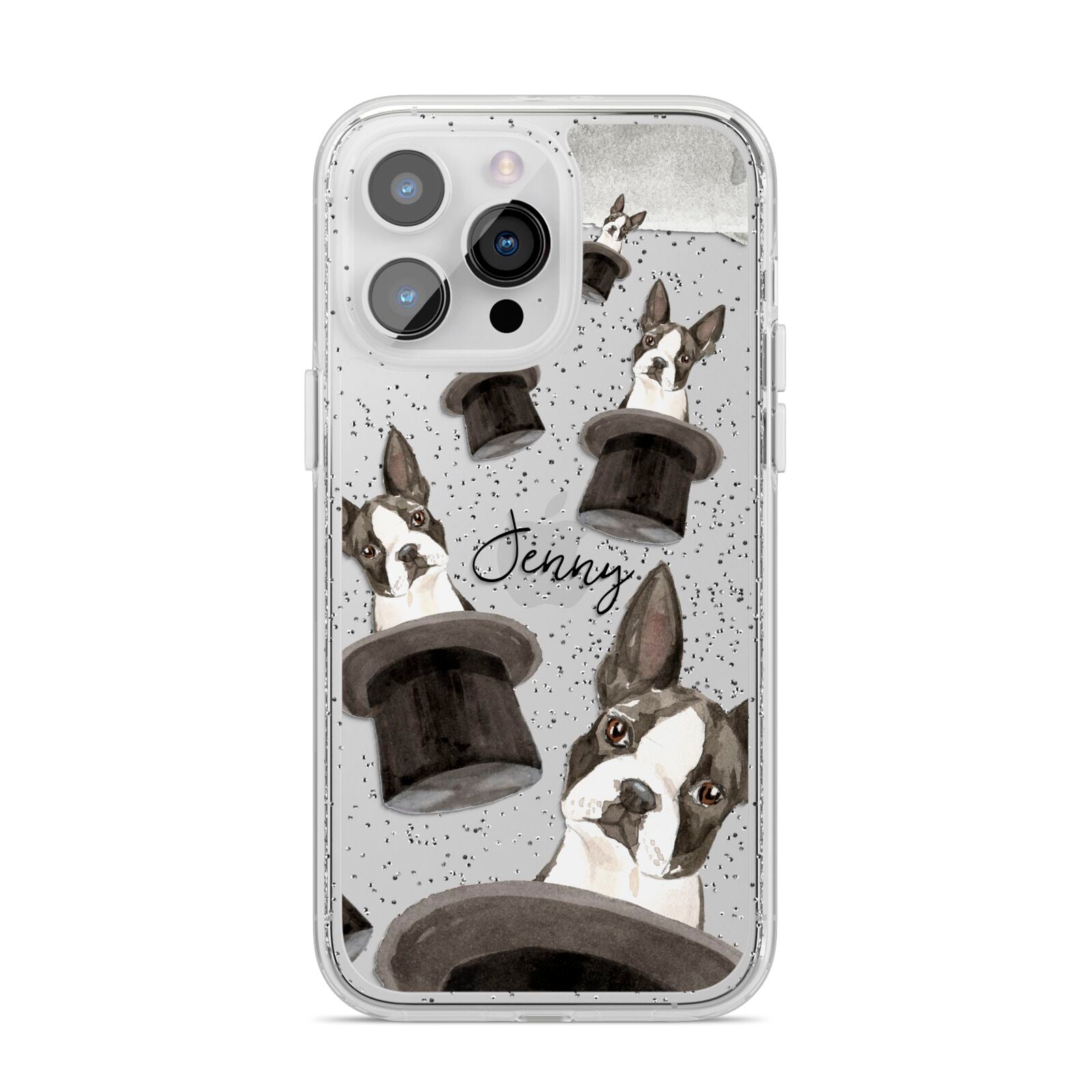 Personalised Boston Terrier iPhone 14 Pro Max Glitter Tough Case Silver