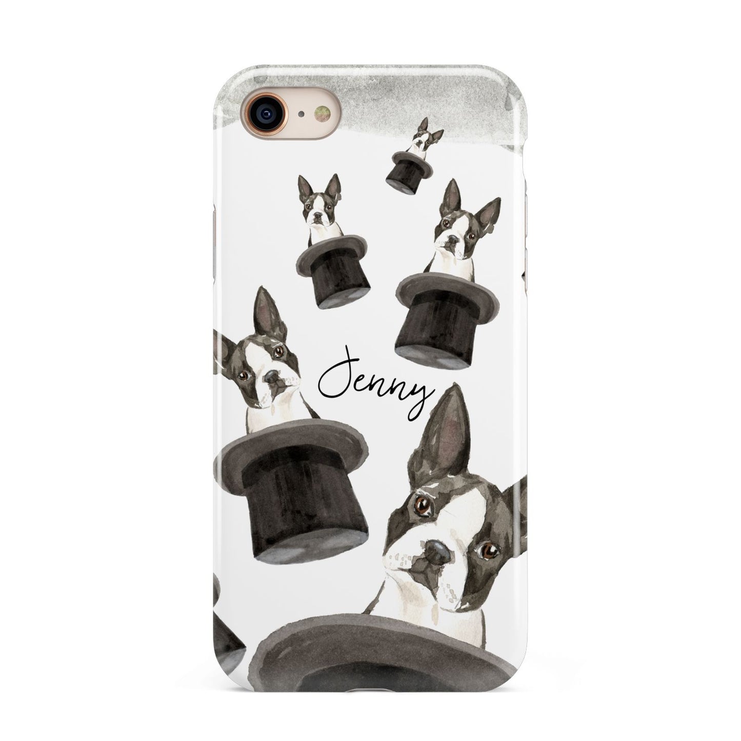 Personalised Boston Terrier iPhone 8 3D Tough Case on Gold Phone