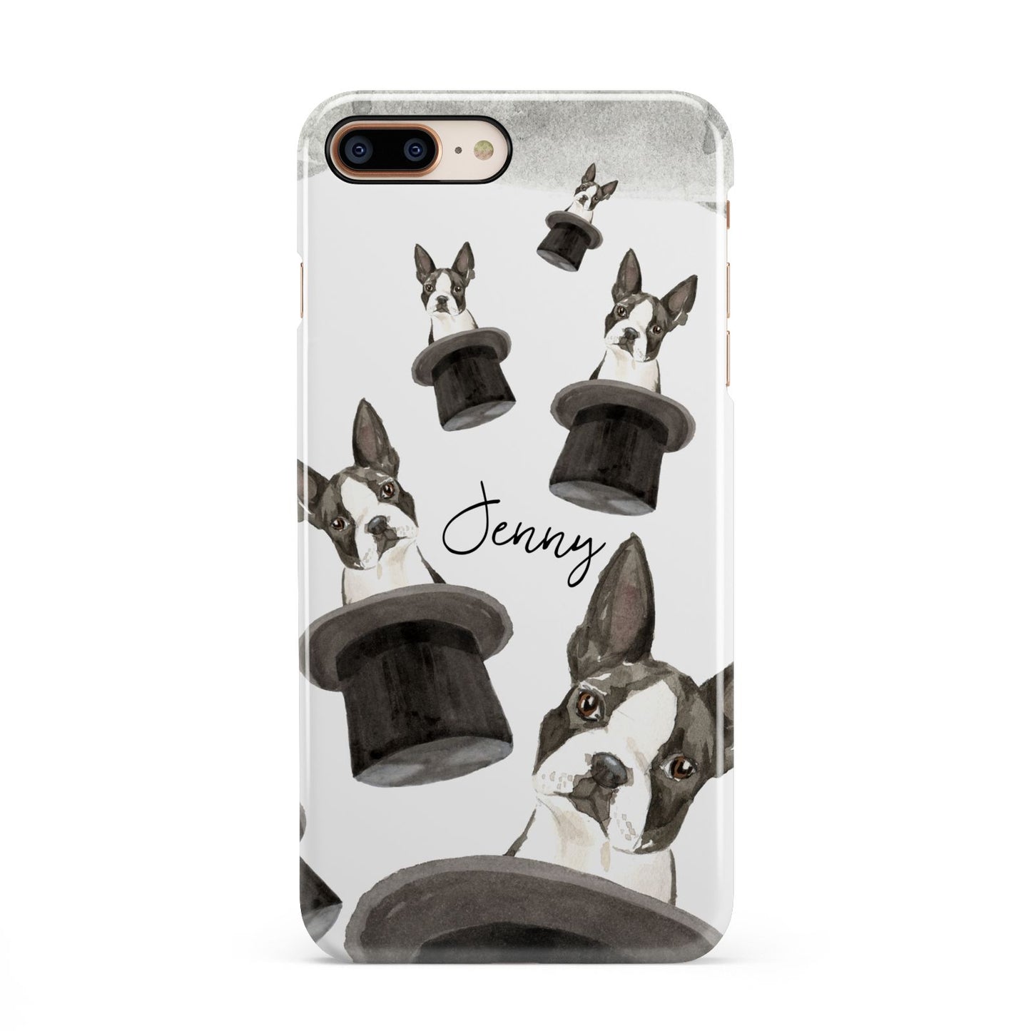 Personalised Boston Terrier iPhone 8 Plus 3D Snap Case on Gold Phone