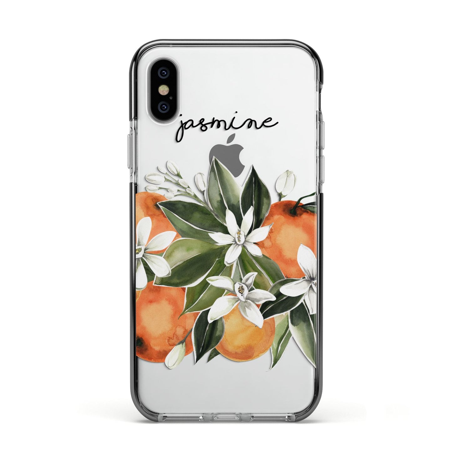 Personalised Bouquet of Oranges Apple iPhone Xs Impact Case Black Edge on Silver Phone