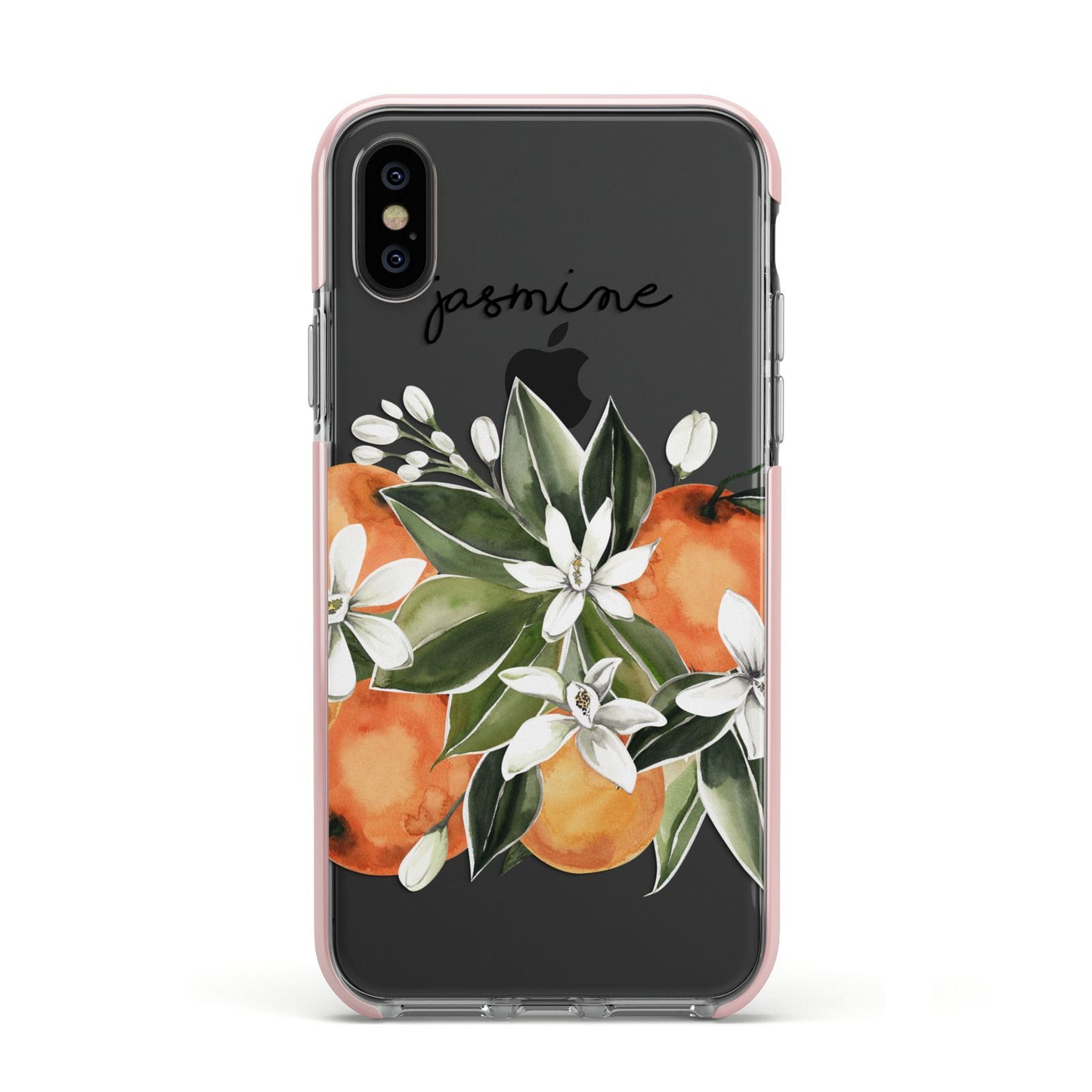 Personalised Bouquet of Oranges Apple iPhone Xs Impact Case Pink Edge on Black Phone