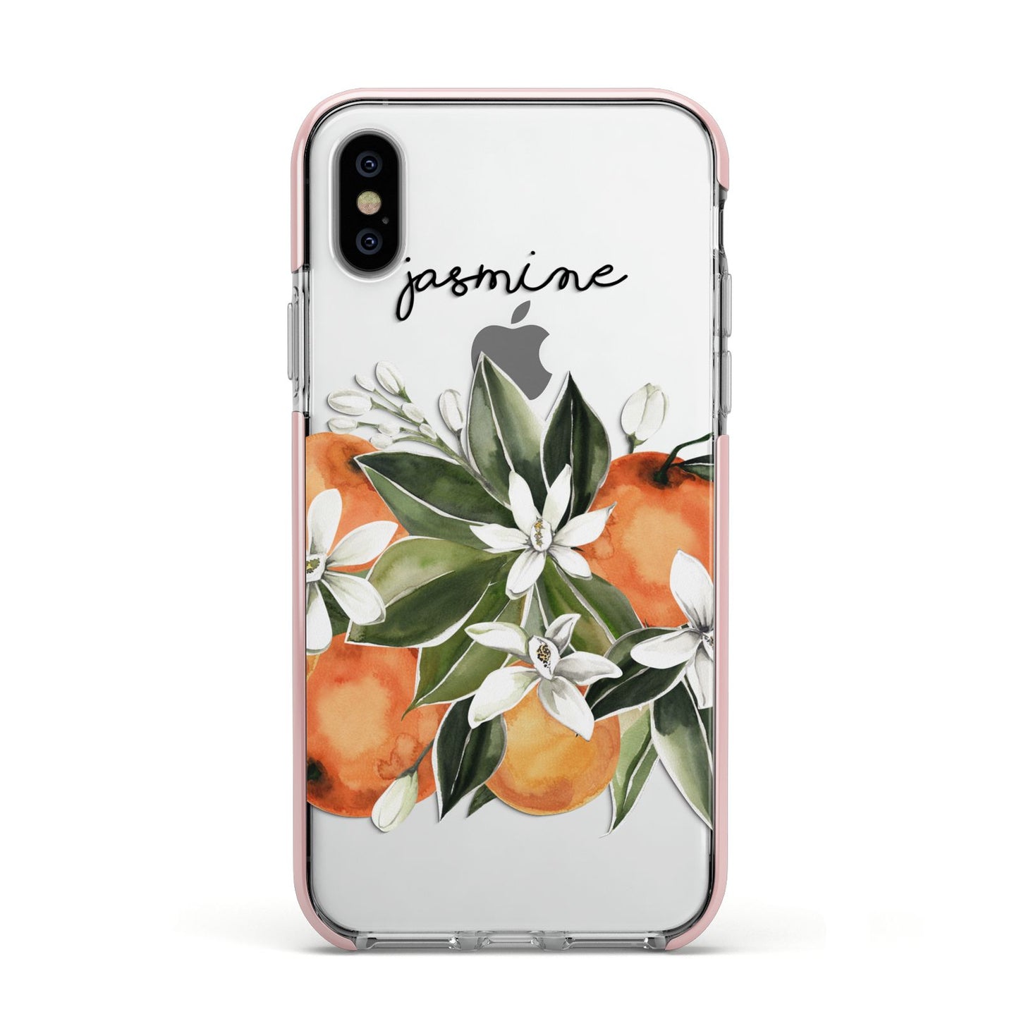 Personalised Bouquet of Oranges Apple iPhone Xs Impact Case Pink Edge on Silver Phone