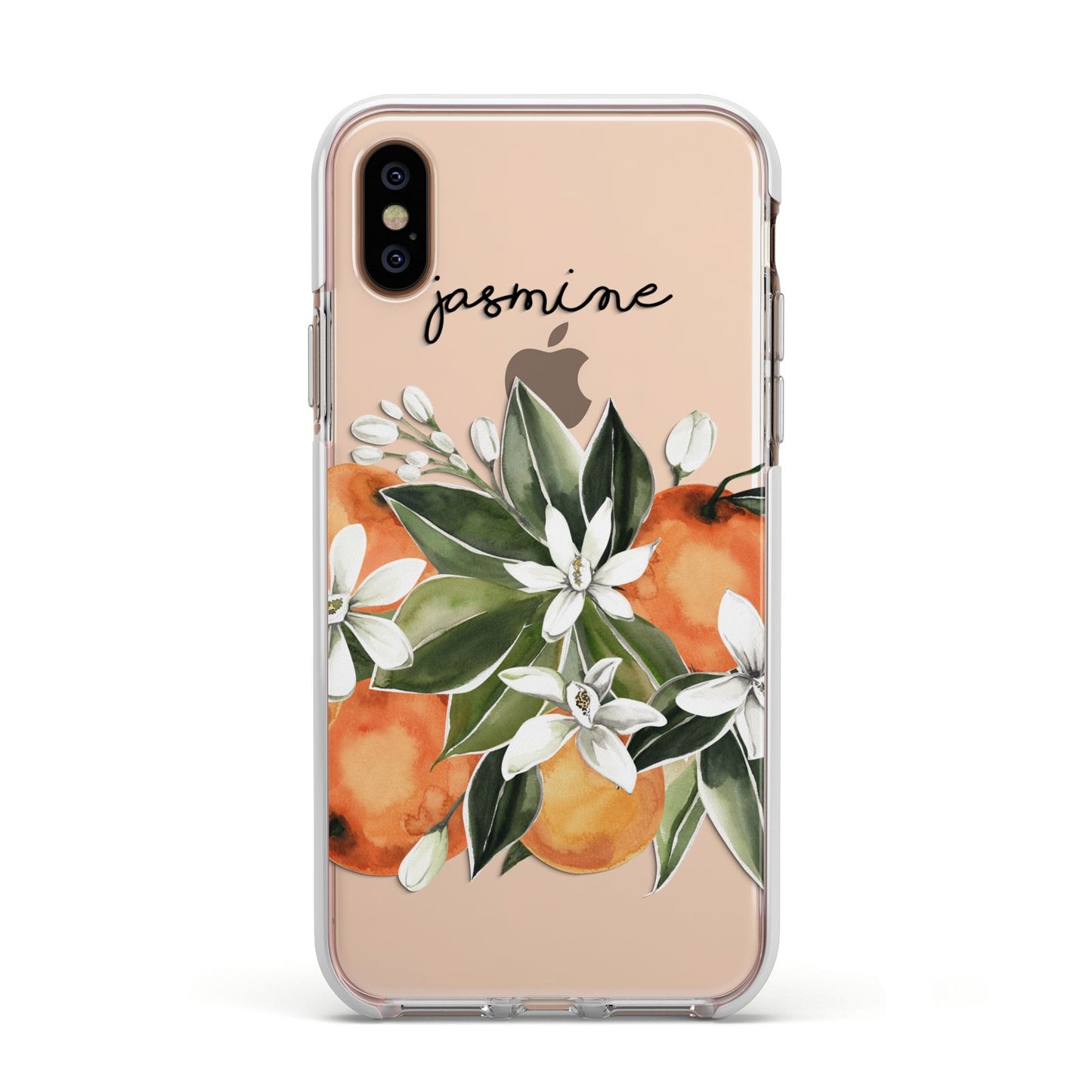 Personalised Bouquet of Oranges Apple iPhone Xs Impact Case White Edge on Gold Phone