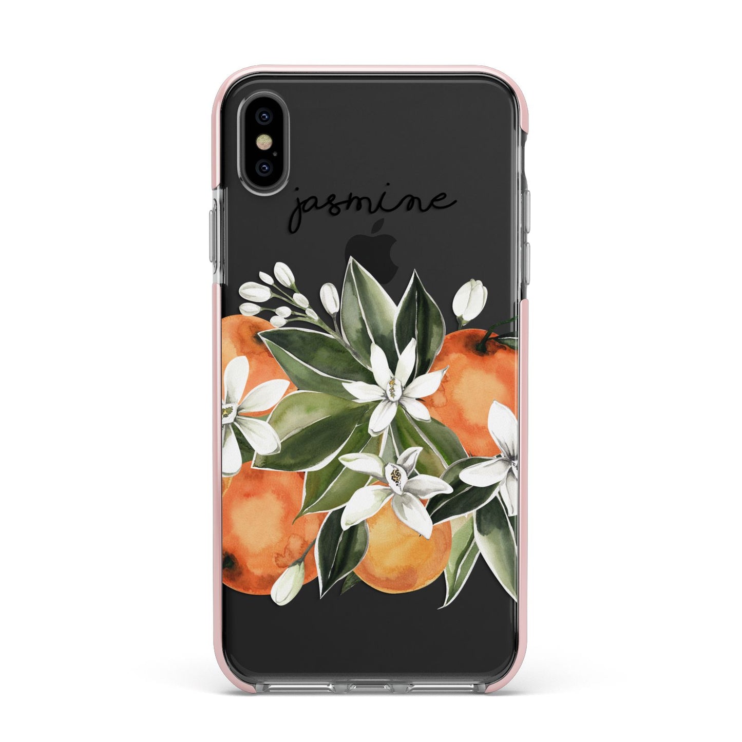 Personalised Bouquet of Oranges Apple iPhone Xs Max Impact Case Pink Edge on Black Phone