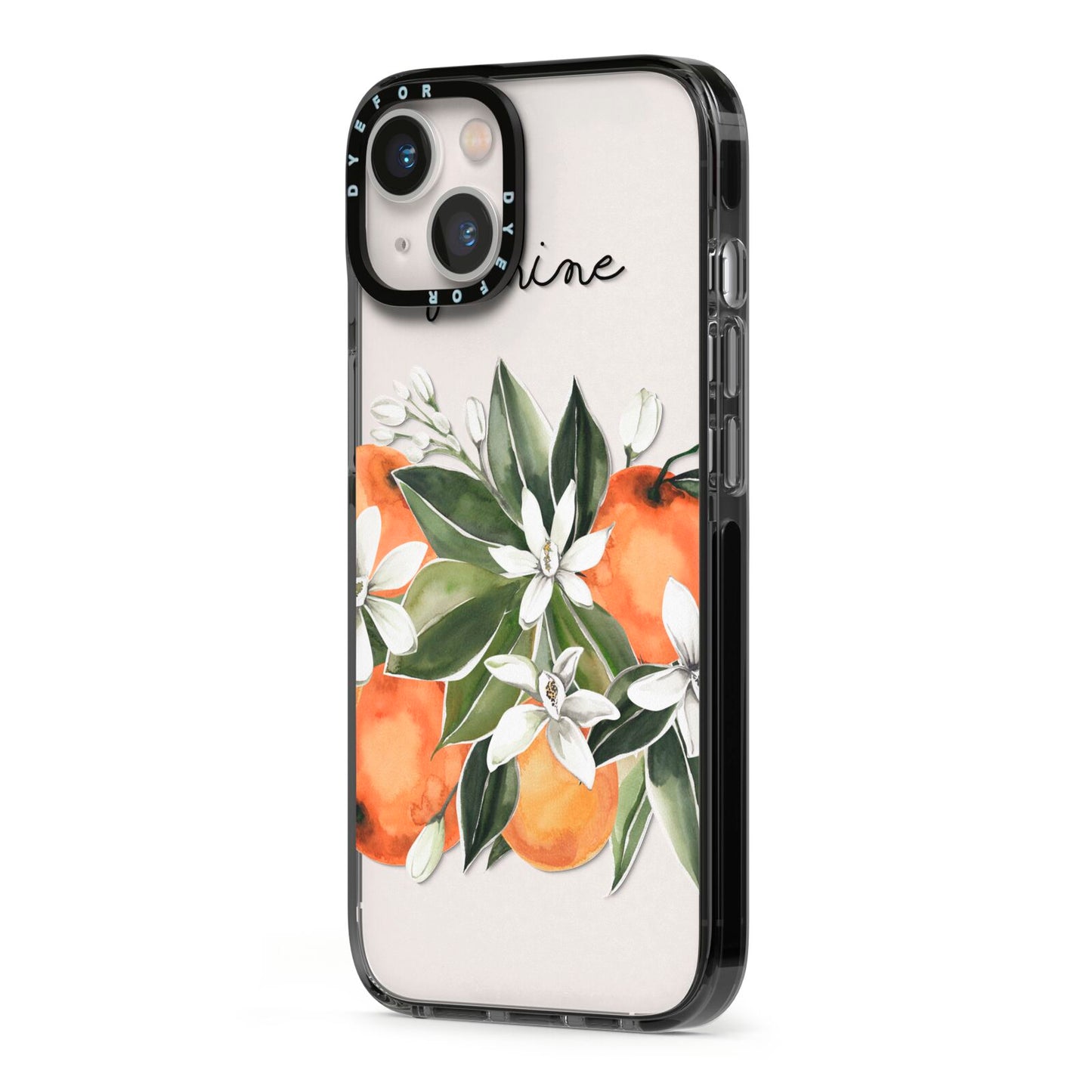 Personalised Bouquet of Oranges iPhone 13 Black Impact Case Side Angle on Silver phone