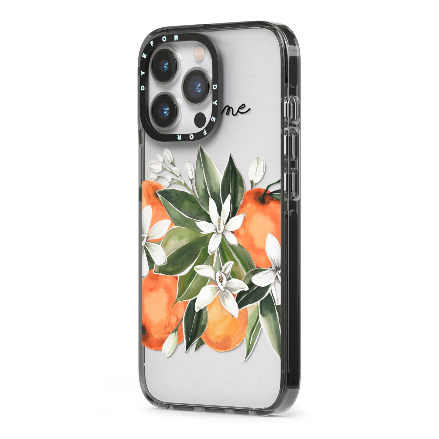 Personalised Bouquet of Oranges iPhone 13 Pro Black Impact Case Side Angle on Silver phone