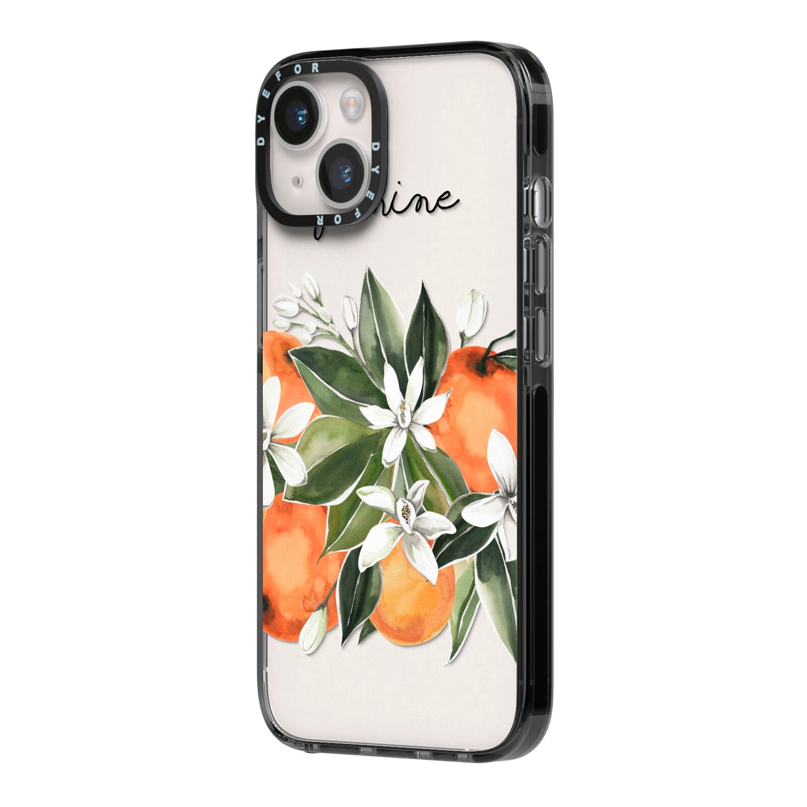 Personalised Bouquet of Oranges iPhone 14 Black Impact Case Side Angle on Silver phone