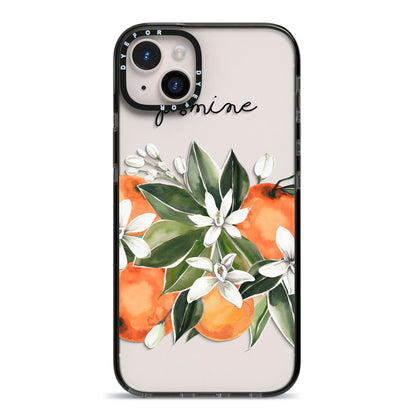 Personalised Bouquet of Oranges iPhone 14 Plus Black Impact Case on Silver phone