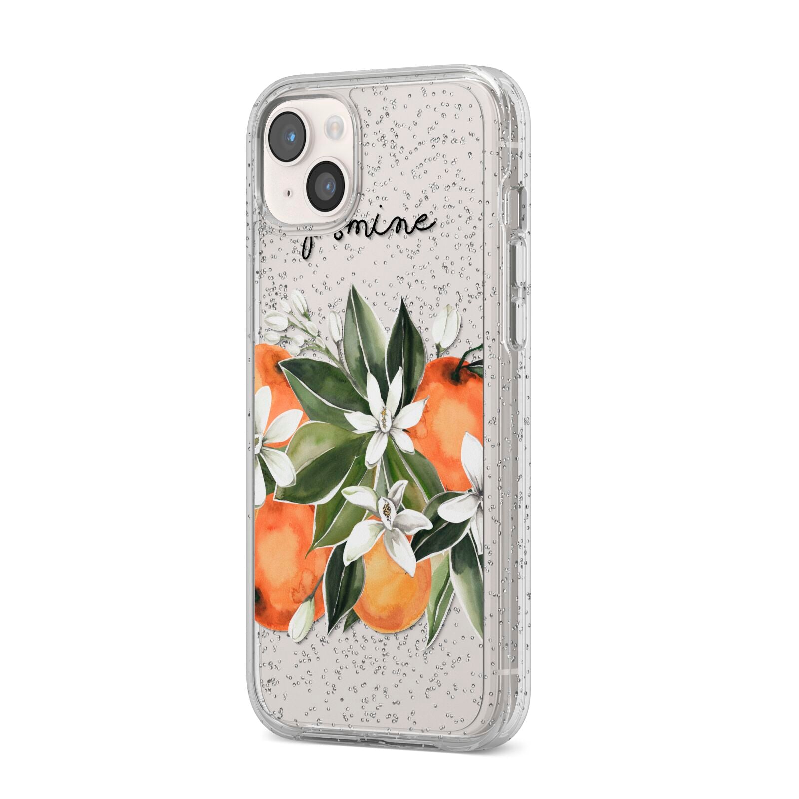 Personalised Bouquet of Oranges iPhone 14 Plus Glitter Tough Case Starlight Angled Image