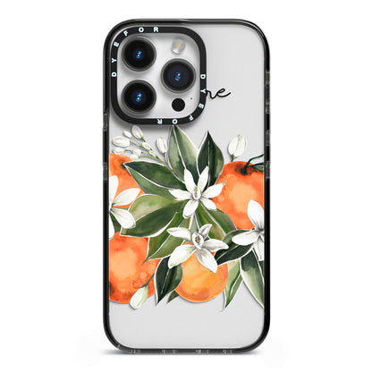 Personalised Bouquet of Oranges iPhone 14 Pro Black Impact Case on Silver phone