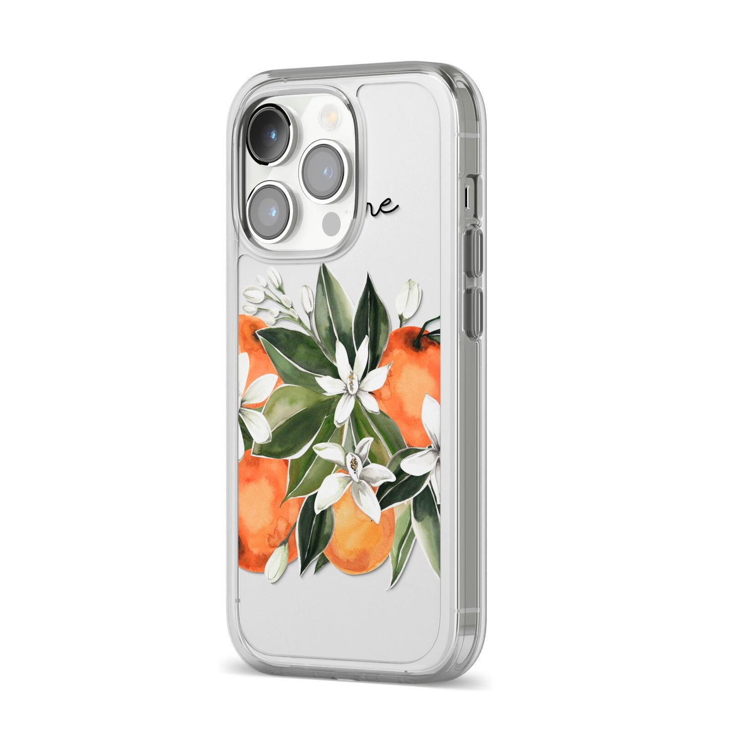 Personalised Bouquet of Oranges iPhone 14 Pro Clear Tough Case Silver Angled Image