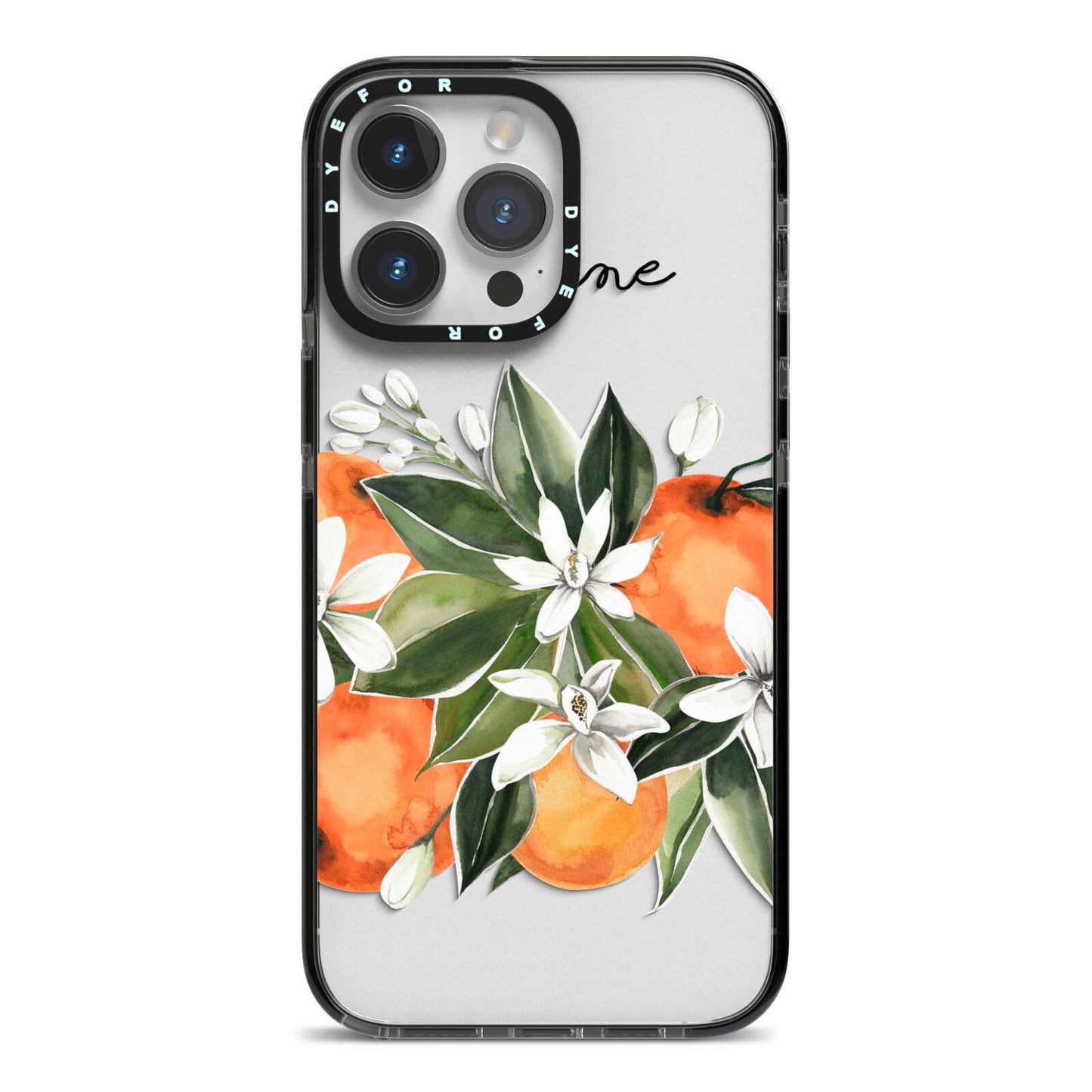 Personalised Bouquet of Oranges iPhone 14 Pro Max Black Impact Case on Silver phone