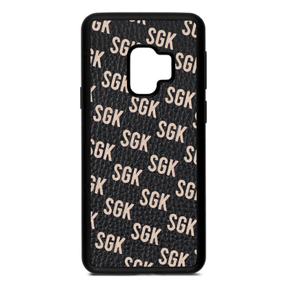 Personalised Brick Pattern Text Black Pebble Leather Samsung S9 Case