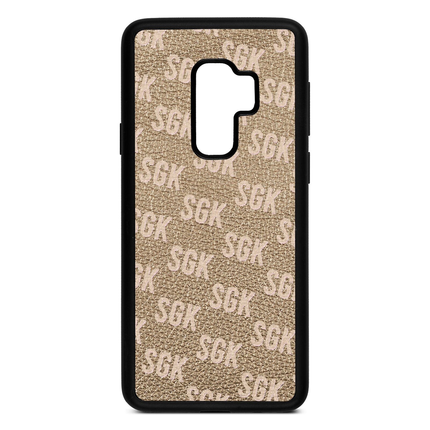 Personalised Brick Pattern Text Gold Pebble Leather Samsung S9 Plus Case