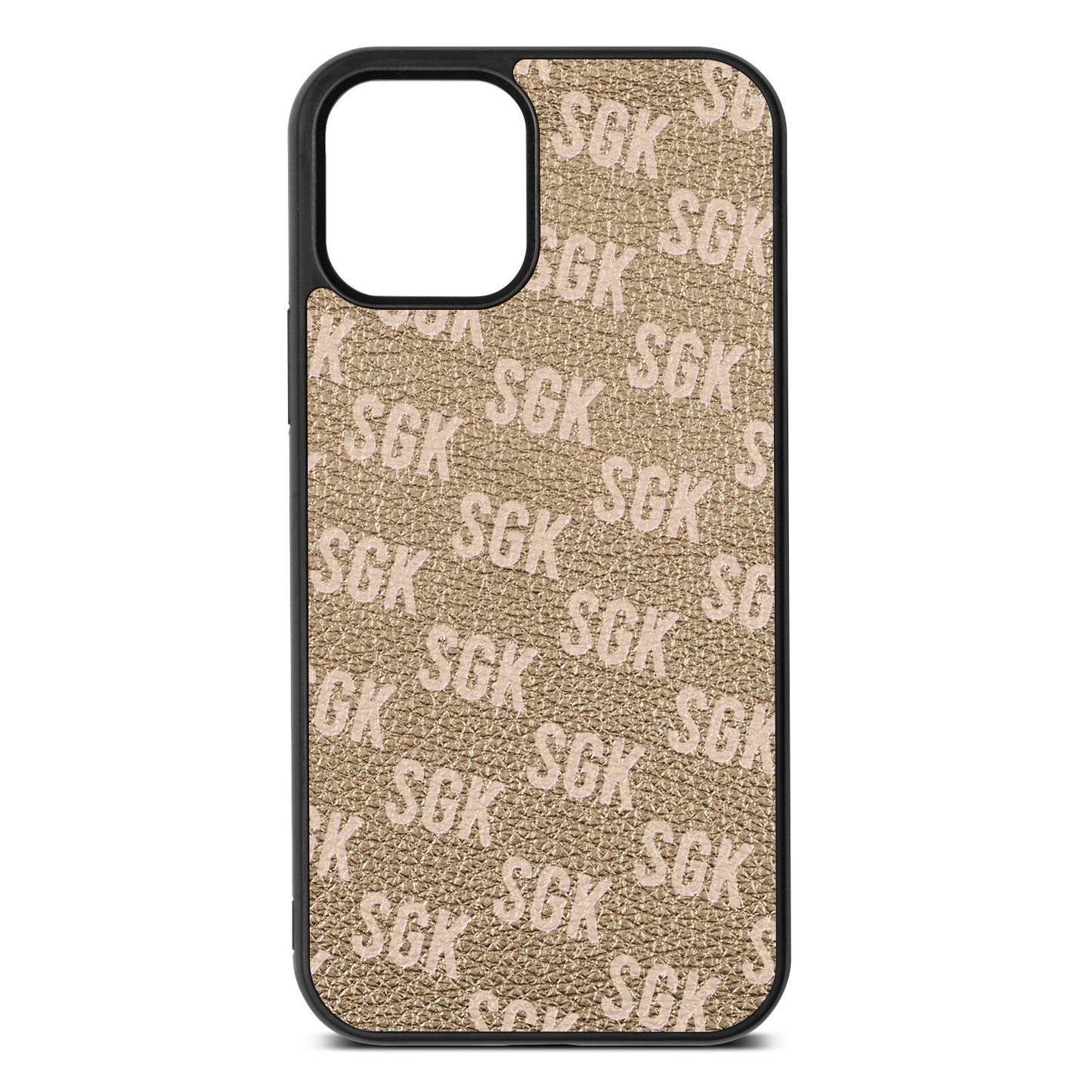 Personalised Brick Pattern Text Gold Pebble Leather iPhone 12 Case