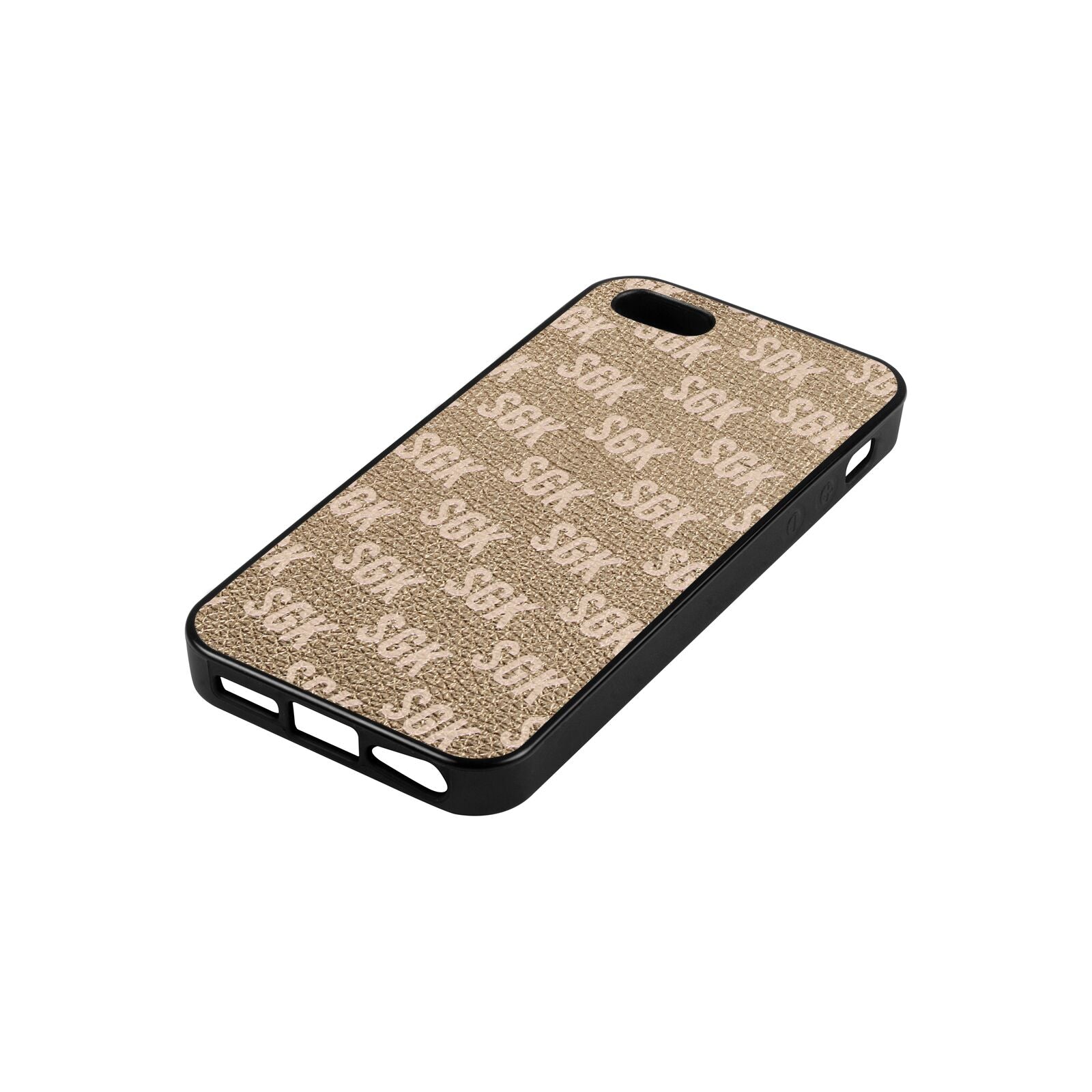 Personalised Brick Pattern Text Gold Pebble Leather iPhone 5 Case Side Angle