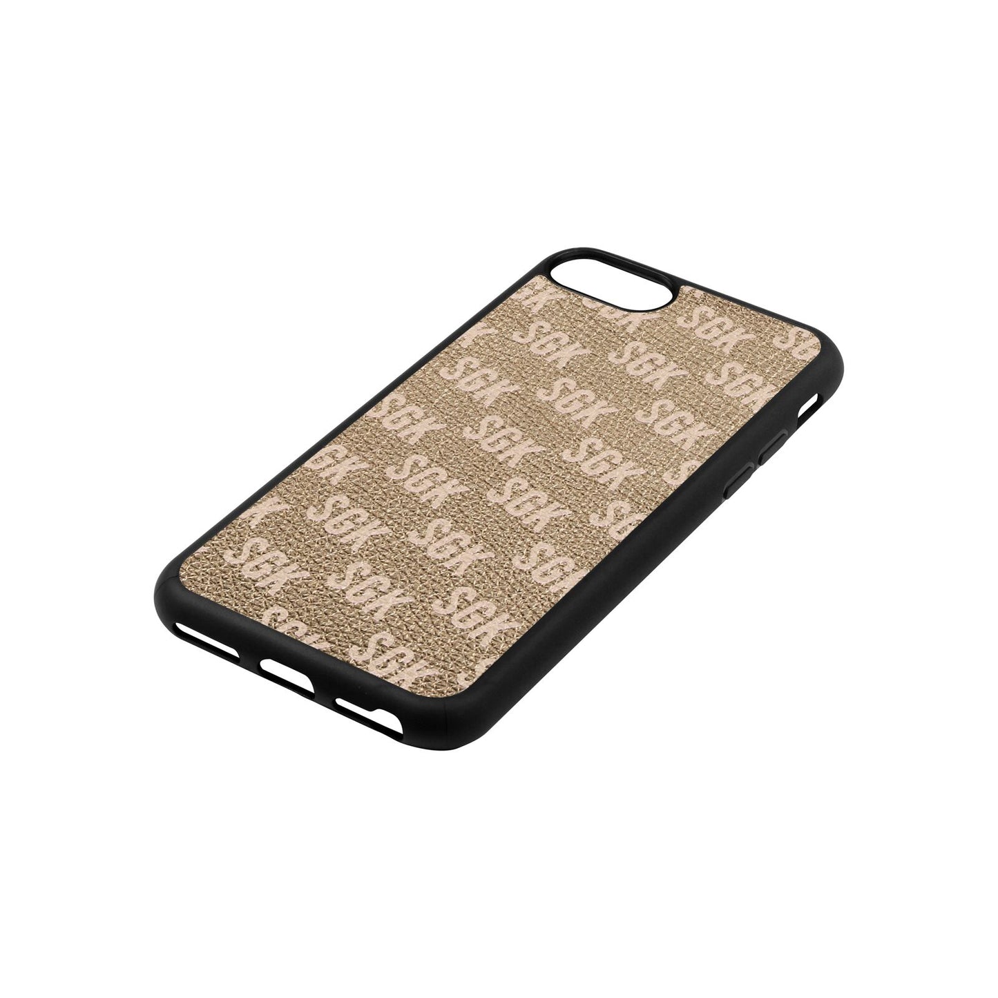 Personalised Brick Pattern Text Gold Pebble Leather iPhone 8 Case Side Angle
