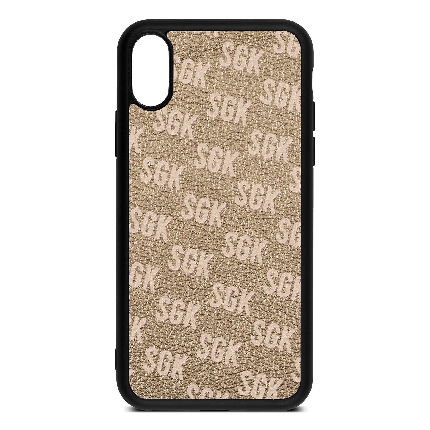 Personalised Brick Pattern Text Gold Pebble Leather iPhone Xs Case