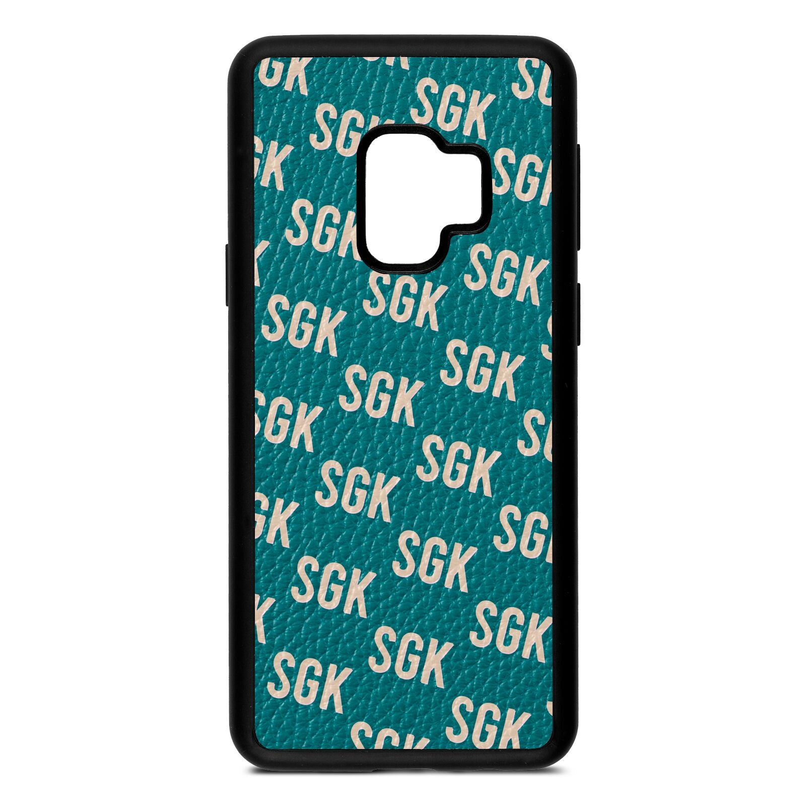 Personalised Brick Pattern Text Green Pebble Leather Samsung S9 Case