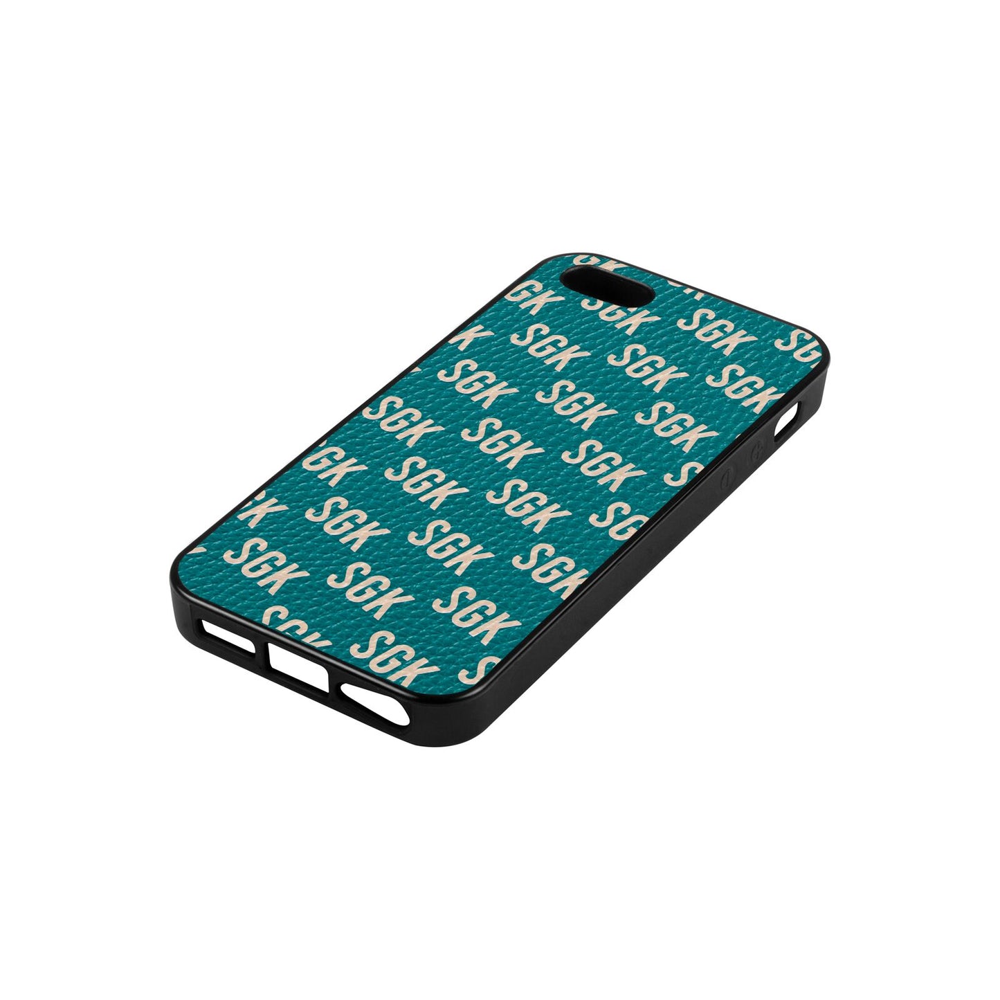 Personalised Brick Pattern Text Green Pebble Leather iPhone 5 Case Side Angle