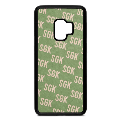 Personalised Brick Pattern Text Lime Saffiano Leather Samsung S9 Case