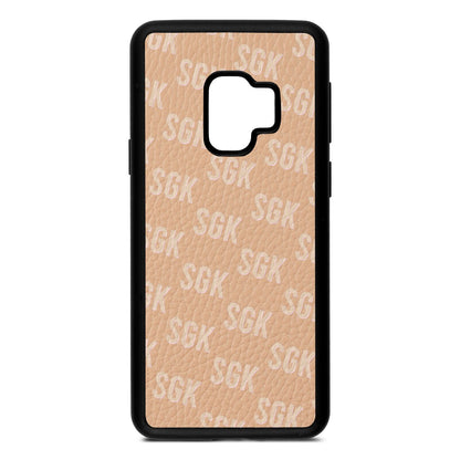 Personalised Brick Pattern Text Nude Pebble Leather Samsung S9 Case