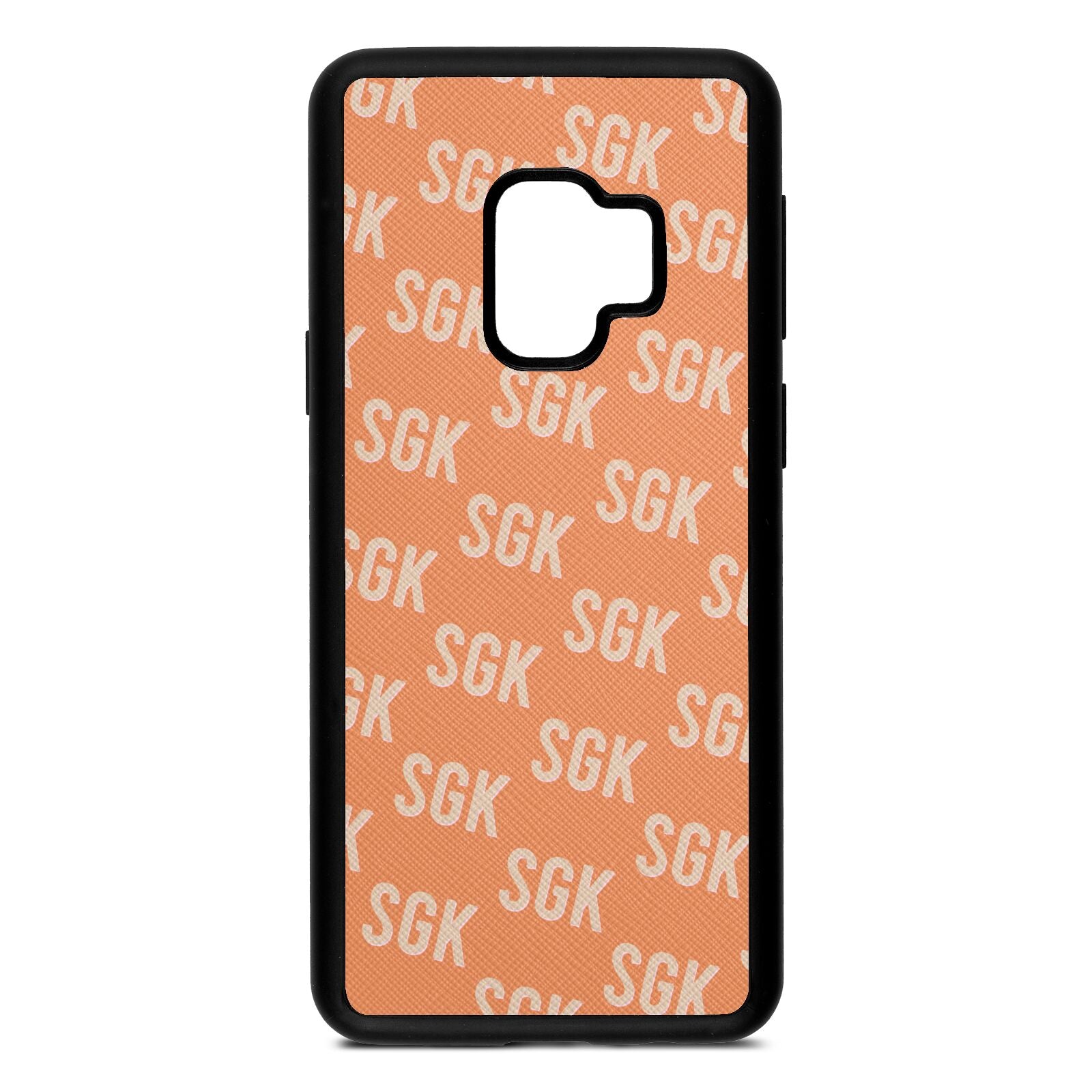 Personalised Brick Pattern Text Orange Saffiano Leather Samsung S9 Case