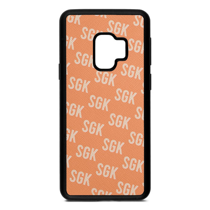 Personalised Brick Pattern Text Orange Saffiano Leather Samsung S9 Case410749