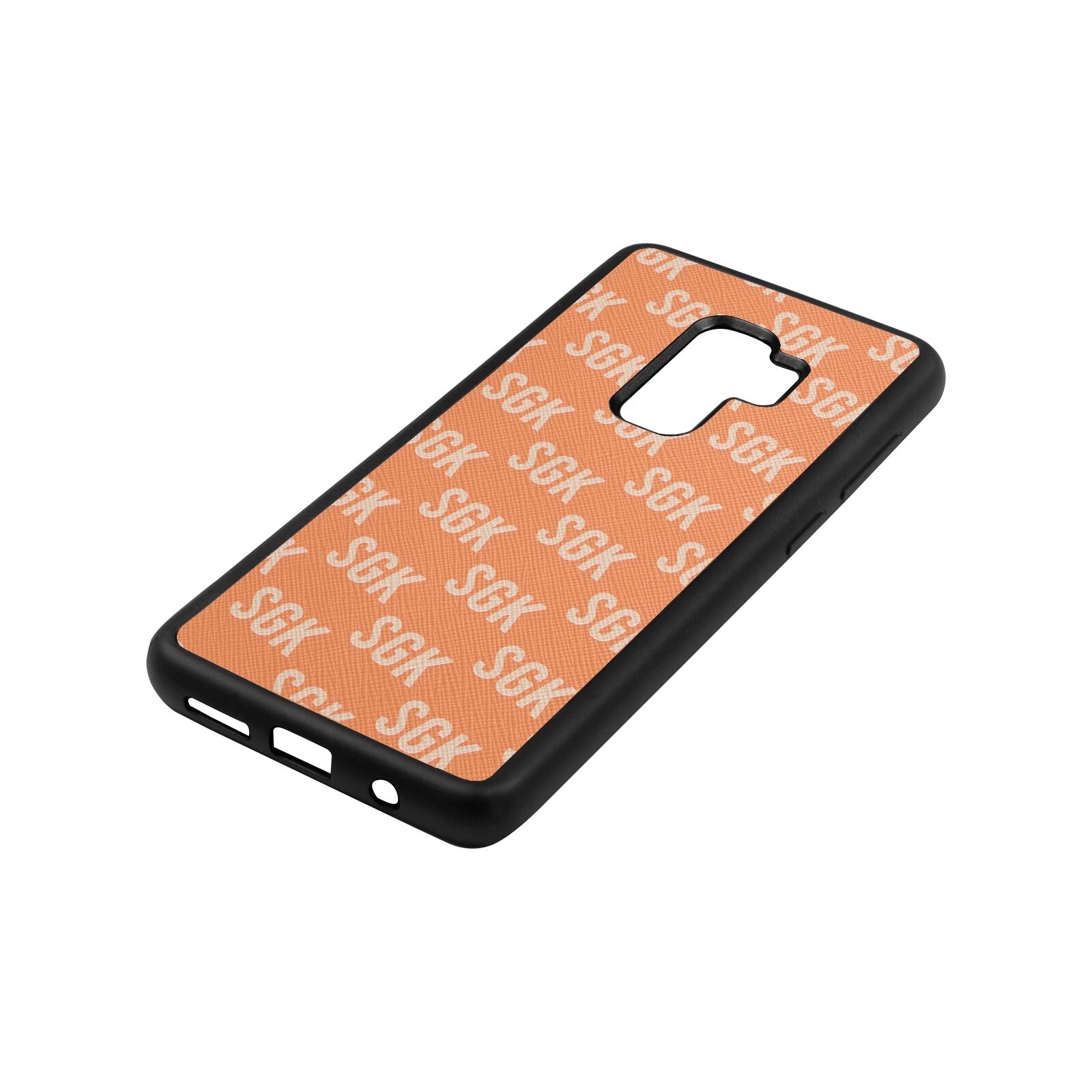 Personalised Brick Pattern Text Orange Saffiano Leather Samsung S9 Plus Case Side Angle