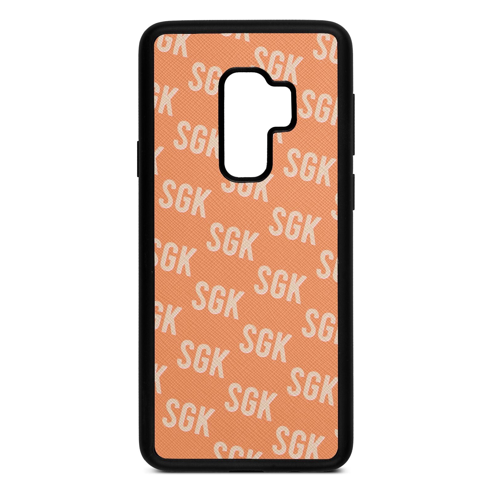 Personalised Brick Pattern Text Orange Saffiano Leather Samsung S9 Plus Case