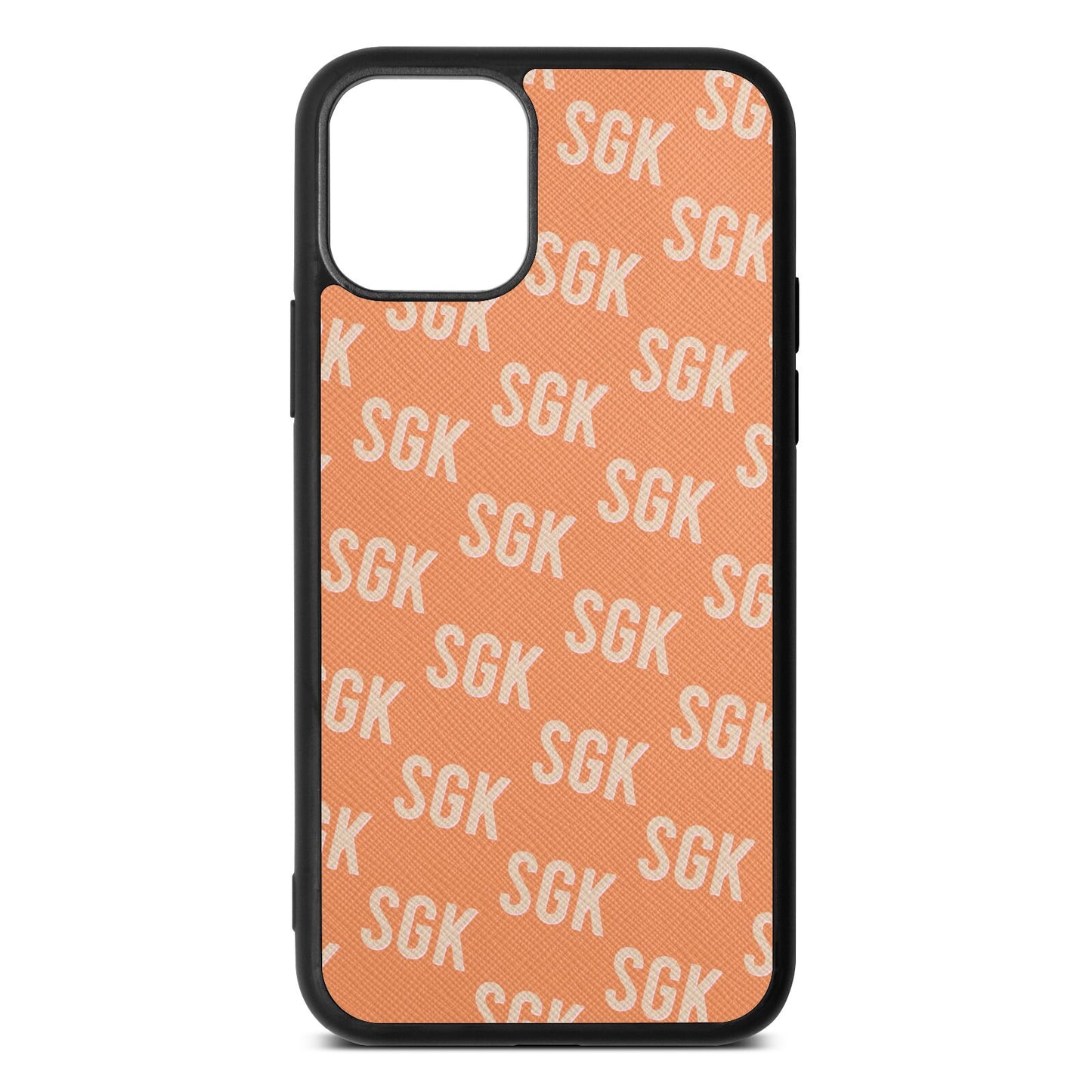 Personalised Brick Pattern Text Orange Saffiano Leather iPhone 11 Pro Case
