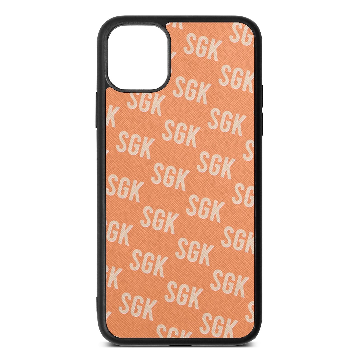 Personalised Brick Pattern Text Orange Saffiano Leather iPhone 11 Pro Max Case