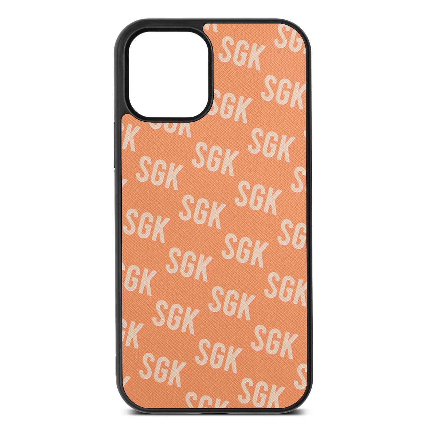 Personalised Brick Pattern Text Orange Saffiano Leather iPhone 12 Case