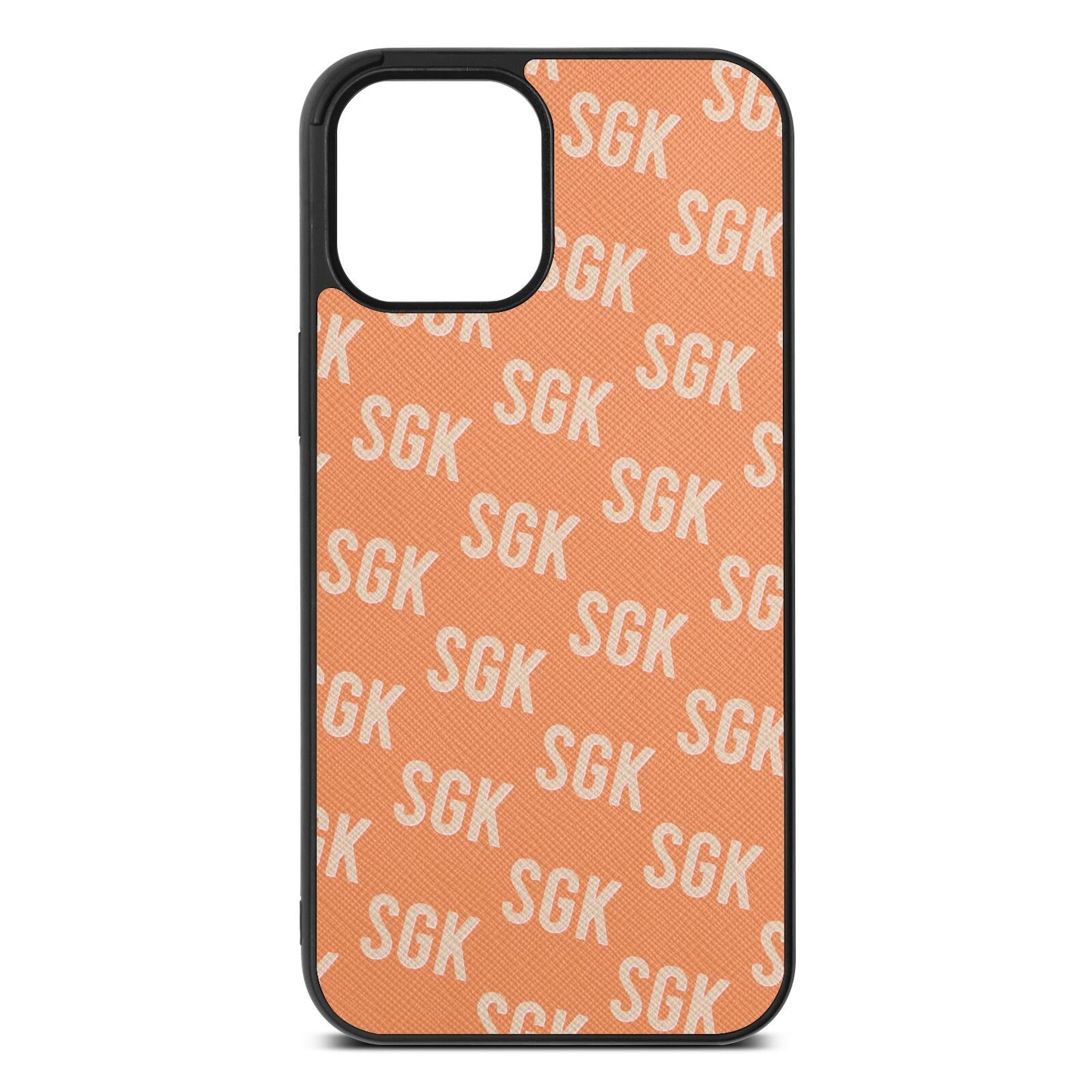 Personalised Brick Pattern Text Orange Saffiano Leather iPhone 12 Pro Max Case