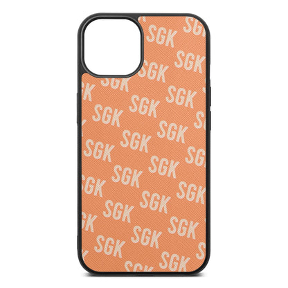 Personalised Brick Pattern Text Orange Saffiano Leather iPhone 13 Case