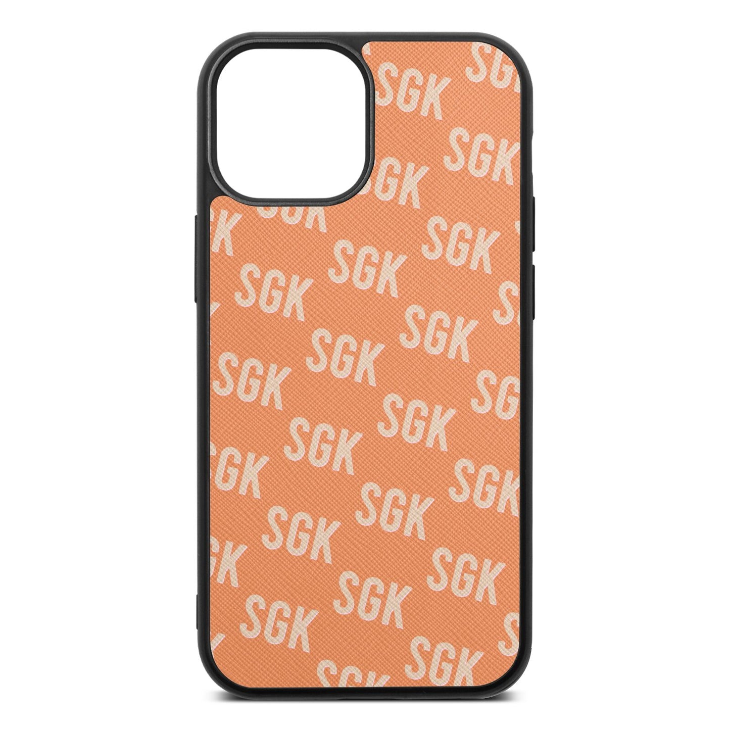 Personalised Brick Pattern Text Orange Saffiano Leather iPhone 13 Mini Case