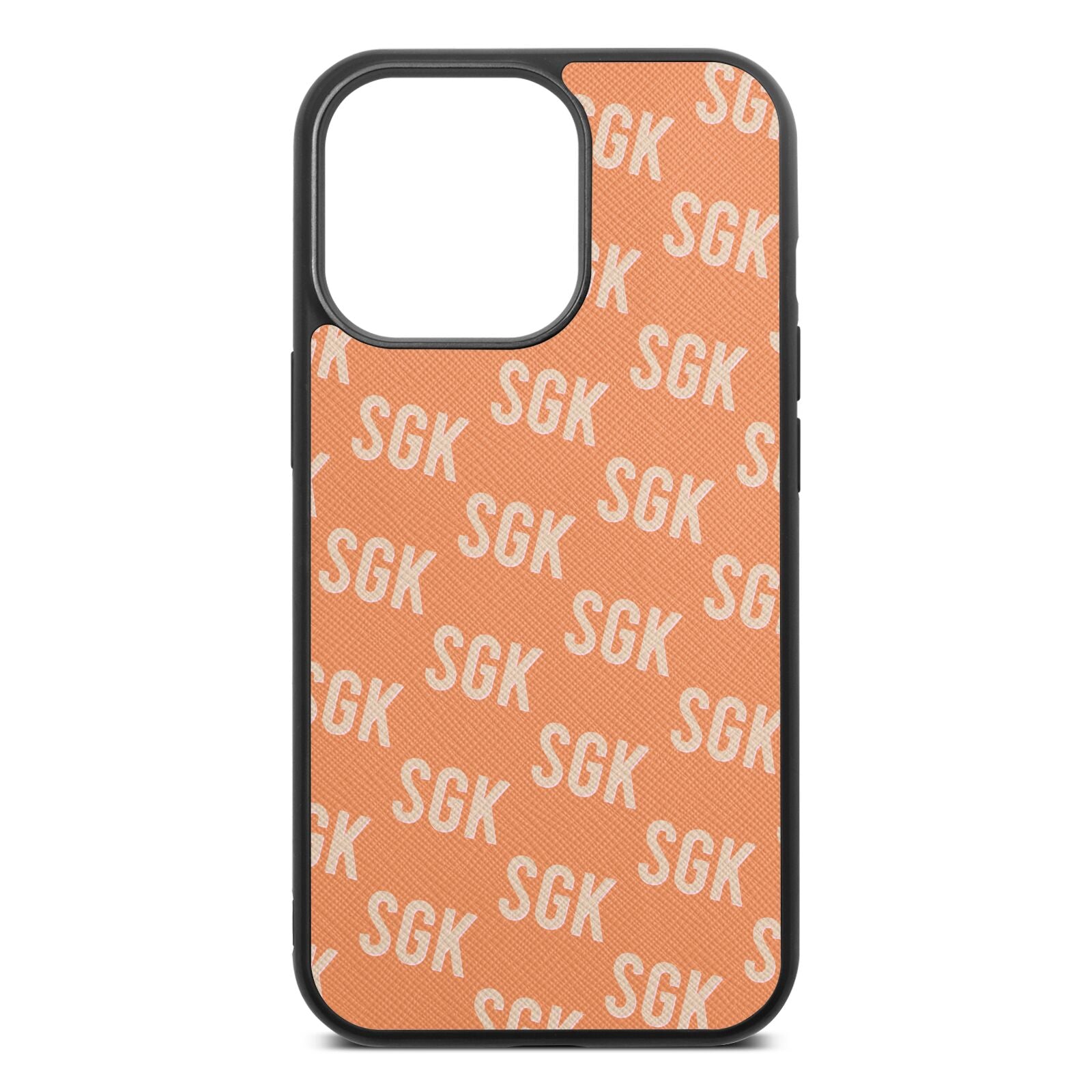 Personalised Brick Pattern Text Orange Saffiano Leather iPhone 13 Pro Case