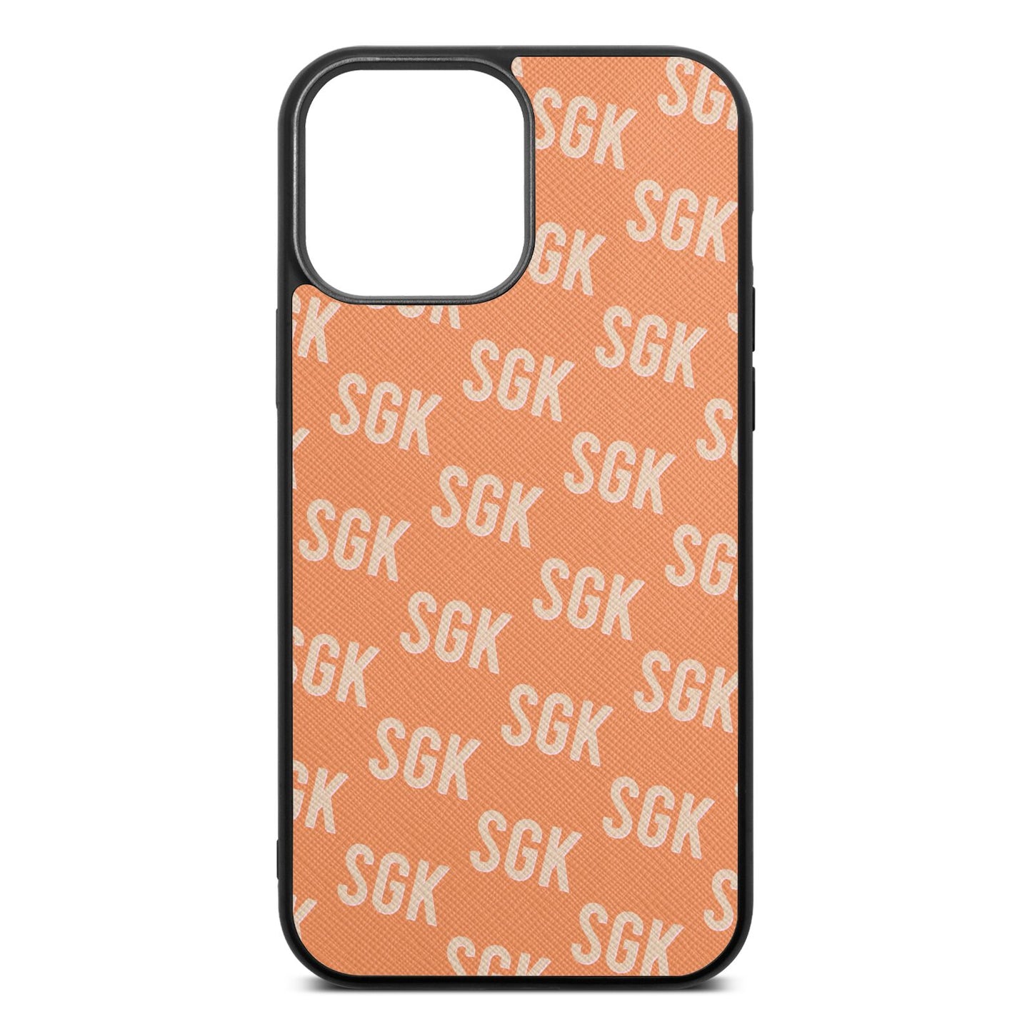 Personalised Brick Pattern Text Orange Saffiano Leather iPhone 13 Pro Max Case