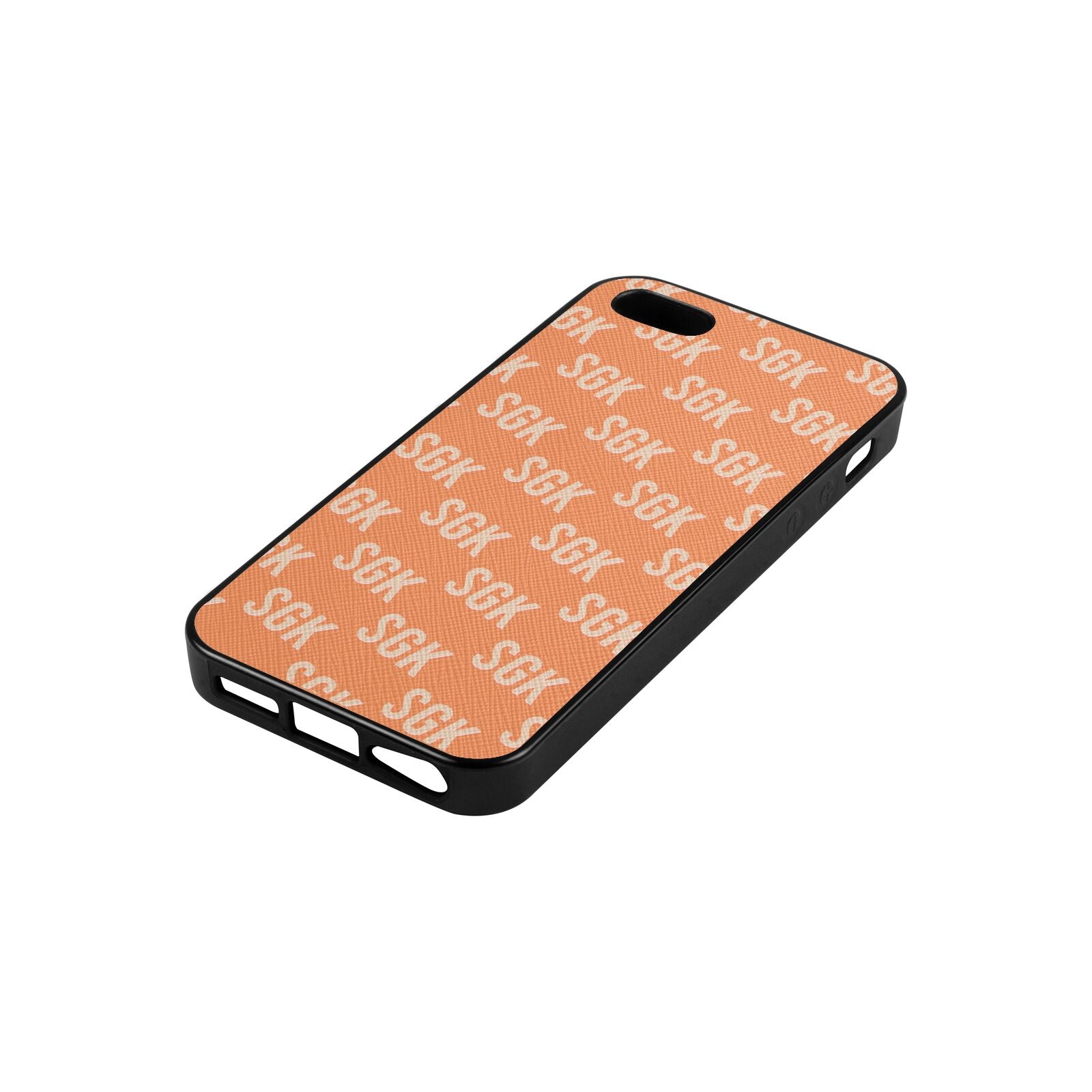 Personalised Brick Pattern Text Orange Saffiano Leather iPhone 5 Case Side Angle
