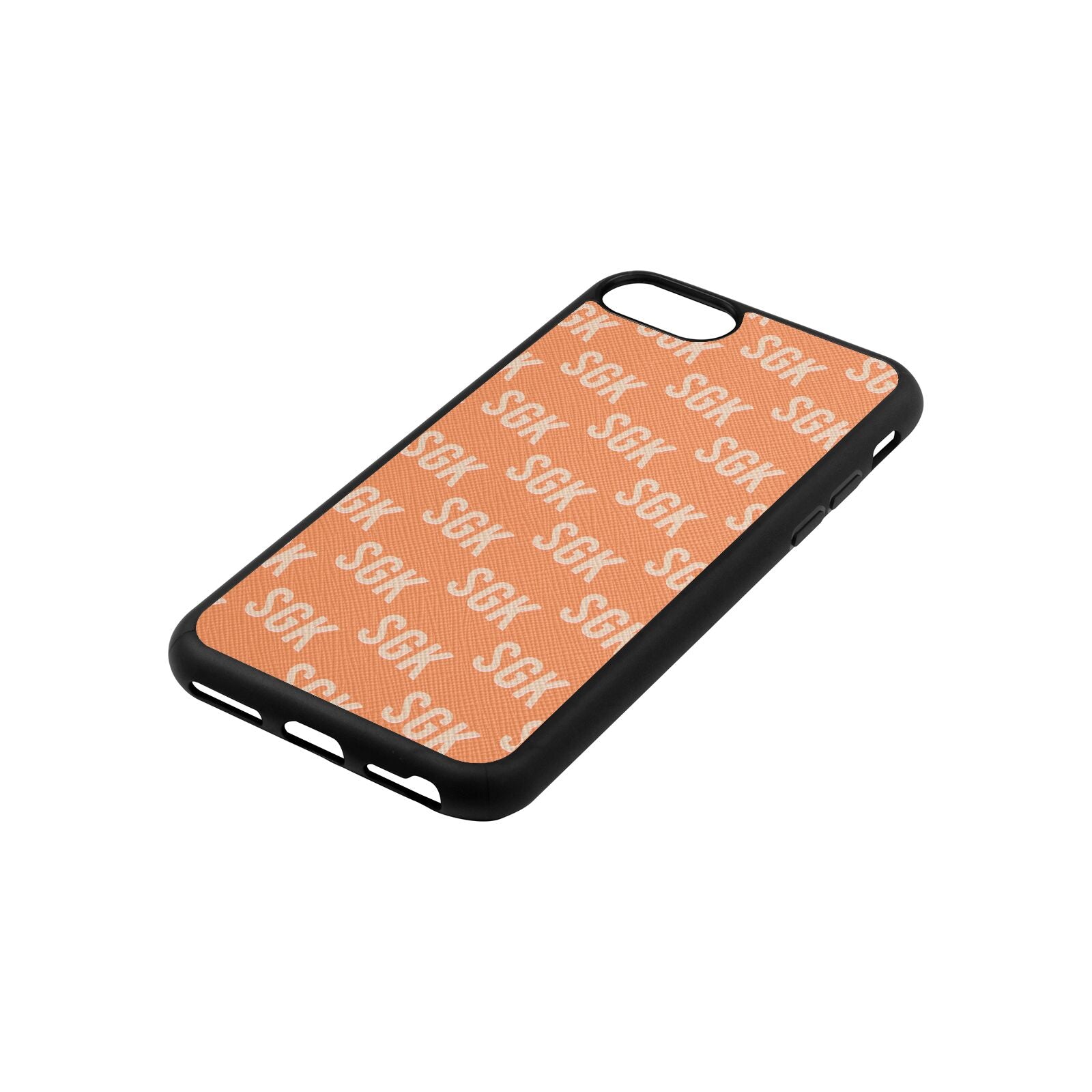 Personalised Brick Pattern Text Orange Saffiano Leather iPhone 8 Case Side Angle