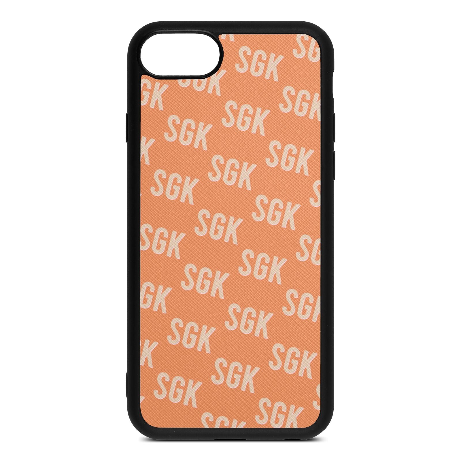 Personalised Brick Pattern Text Orange Saffiano Leather iPhone 8 Case