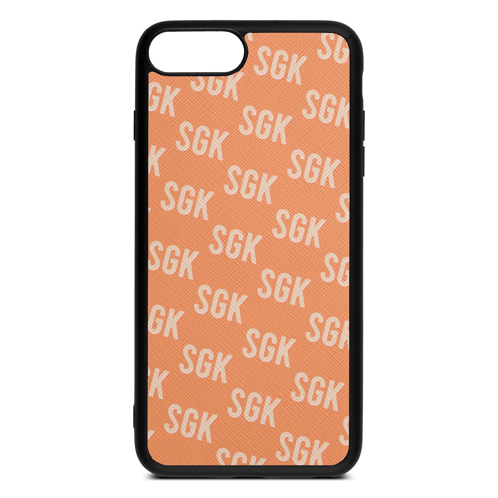 Personalised Brick Pattern Text Orange Saffiano Leather iPhone 8 Plus Case