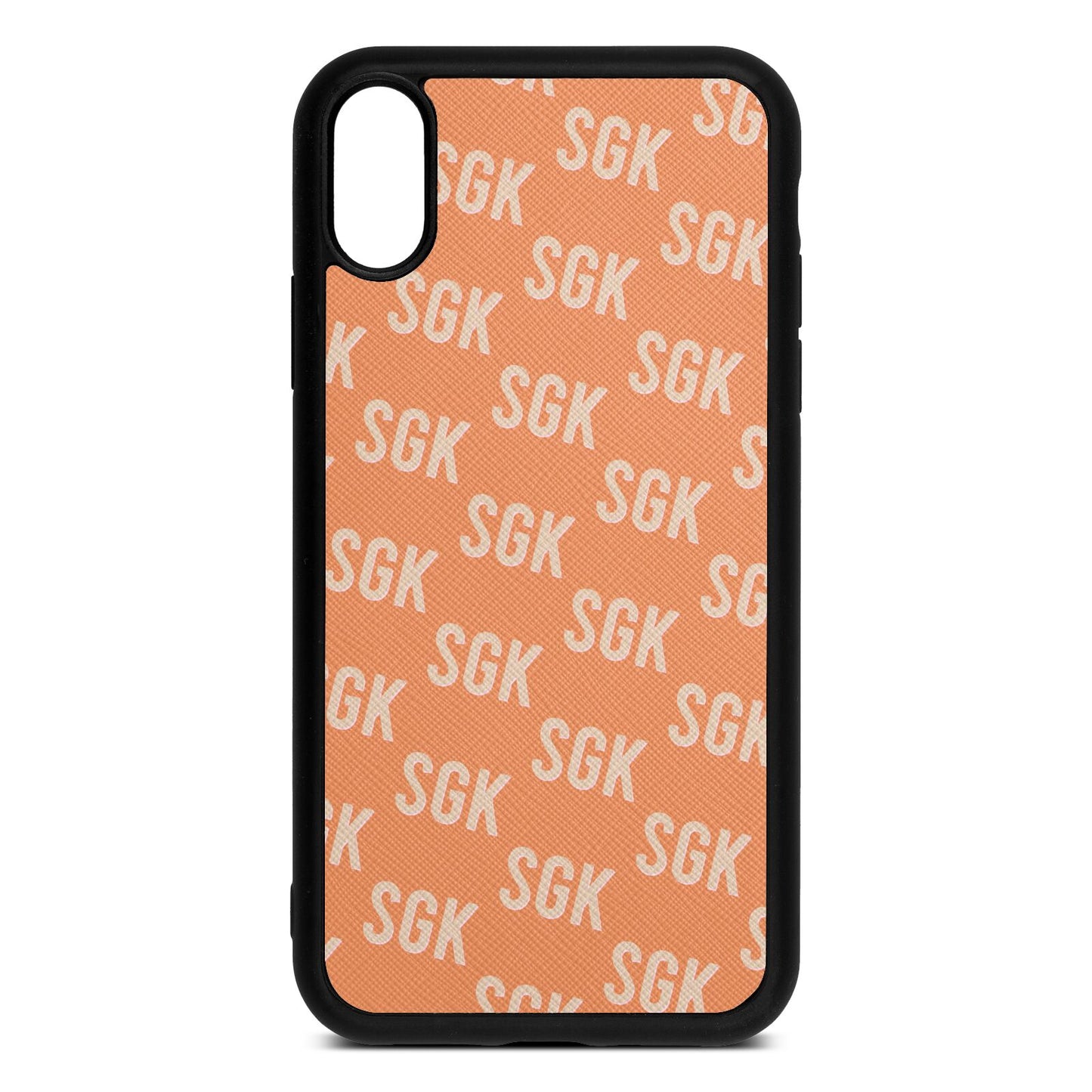 Personalised Brick Pattern Text Orange Saffiano Leather iPhone Xr Case