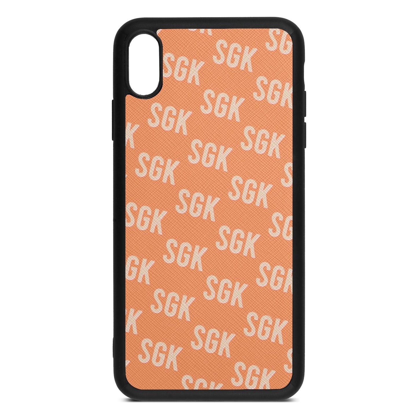 Personalised Brick Pattern Text Orange Saffiano Leather iPhone Xs Max Case