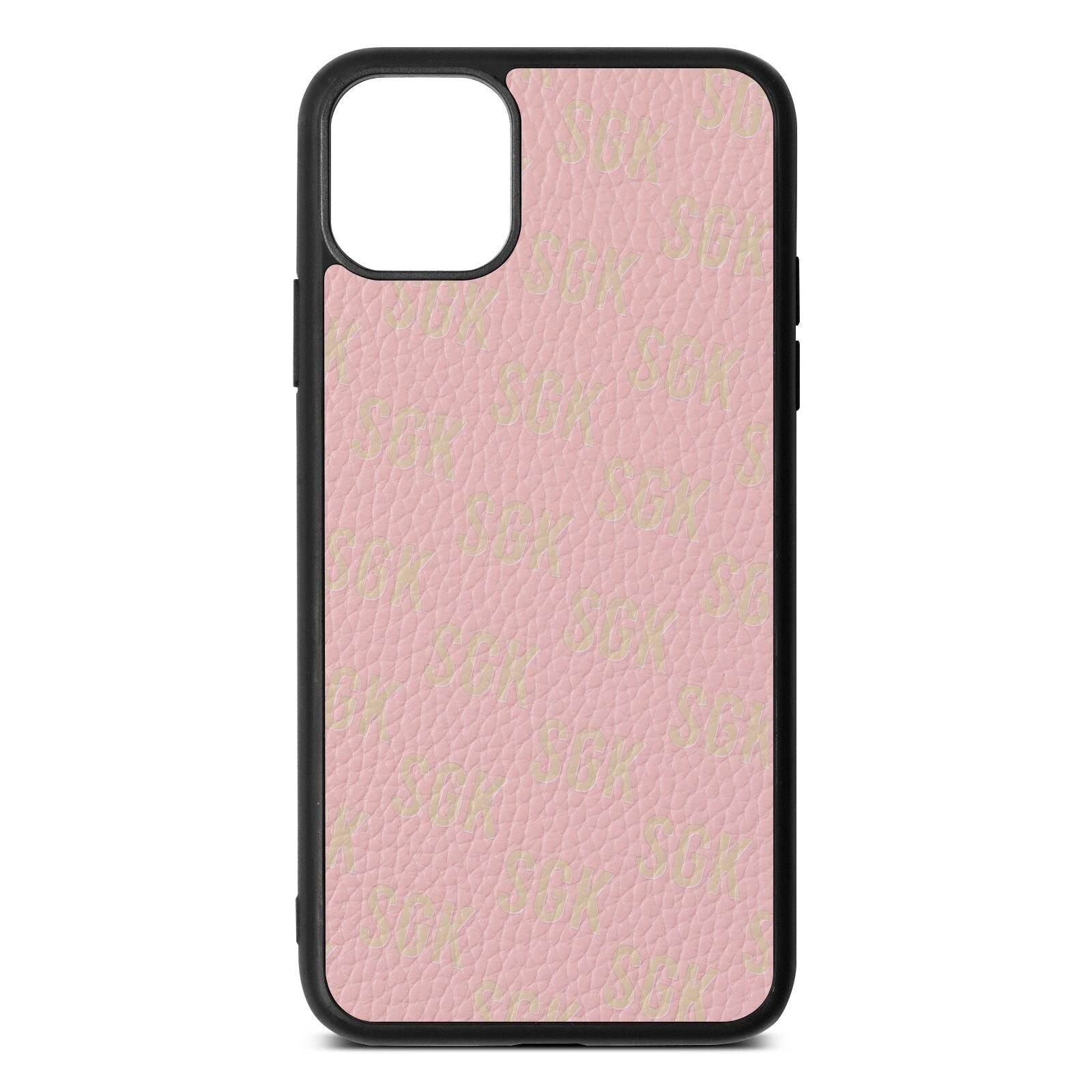 Personalised Brick Pattern Text Pink Pebble Leather iPhone 11 Pro Max Case