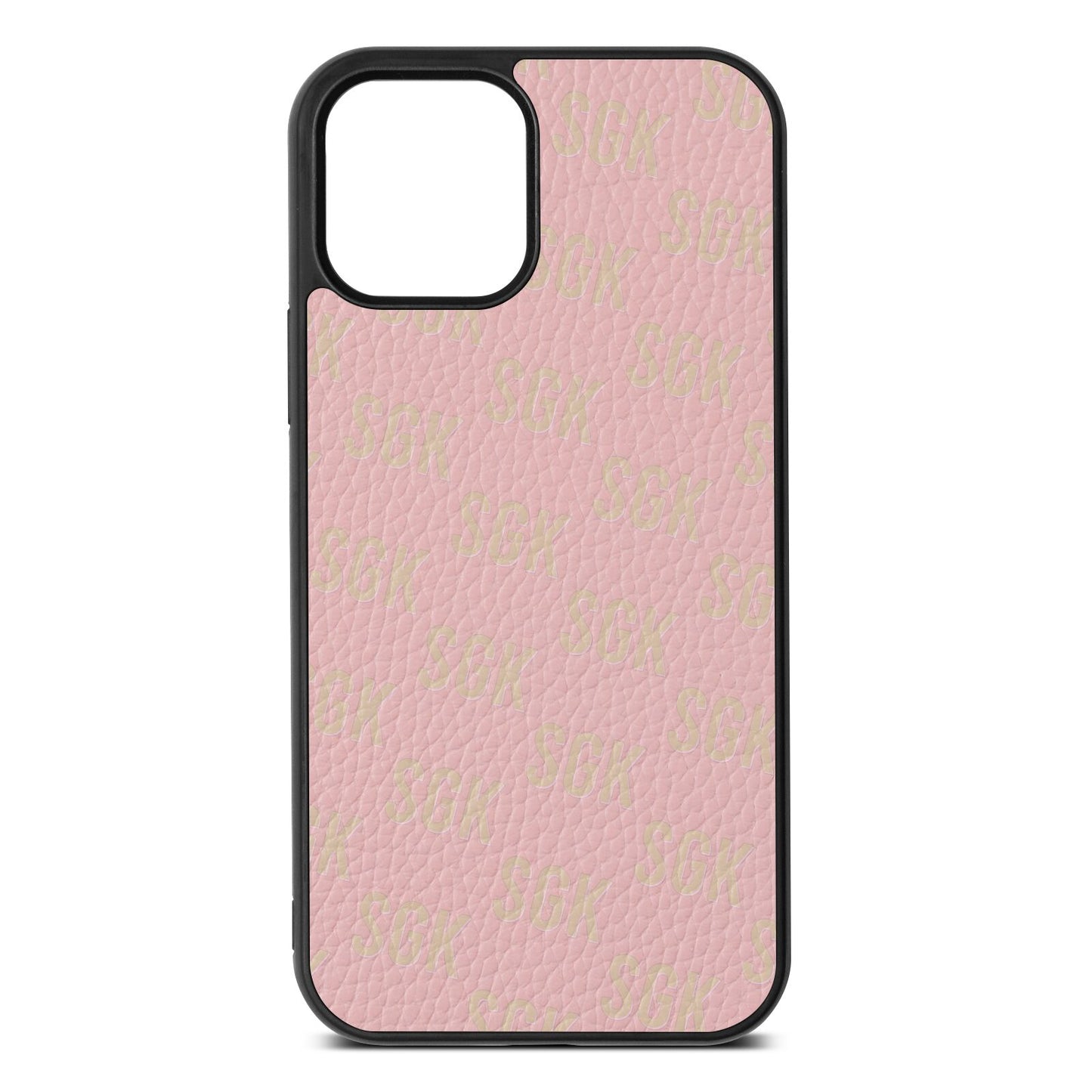 Personalised Brick Pattern Text Pink Pebble Leather iPhone 12 Case