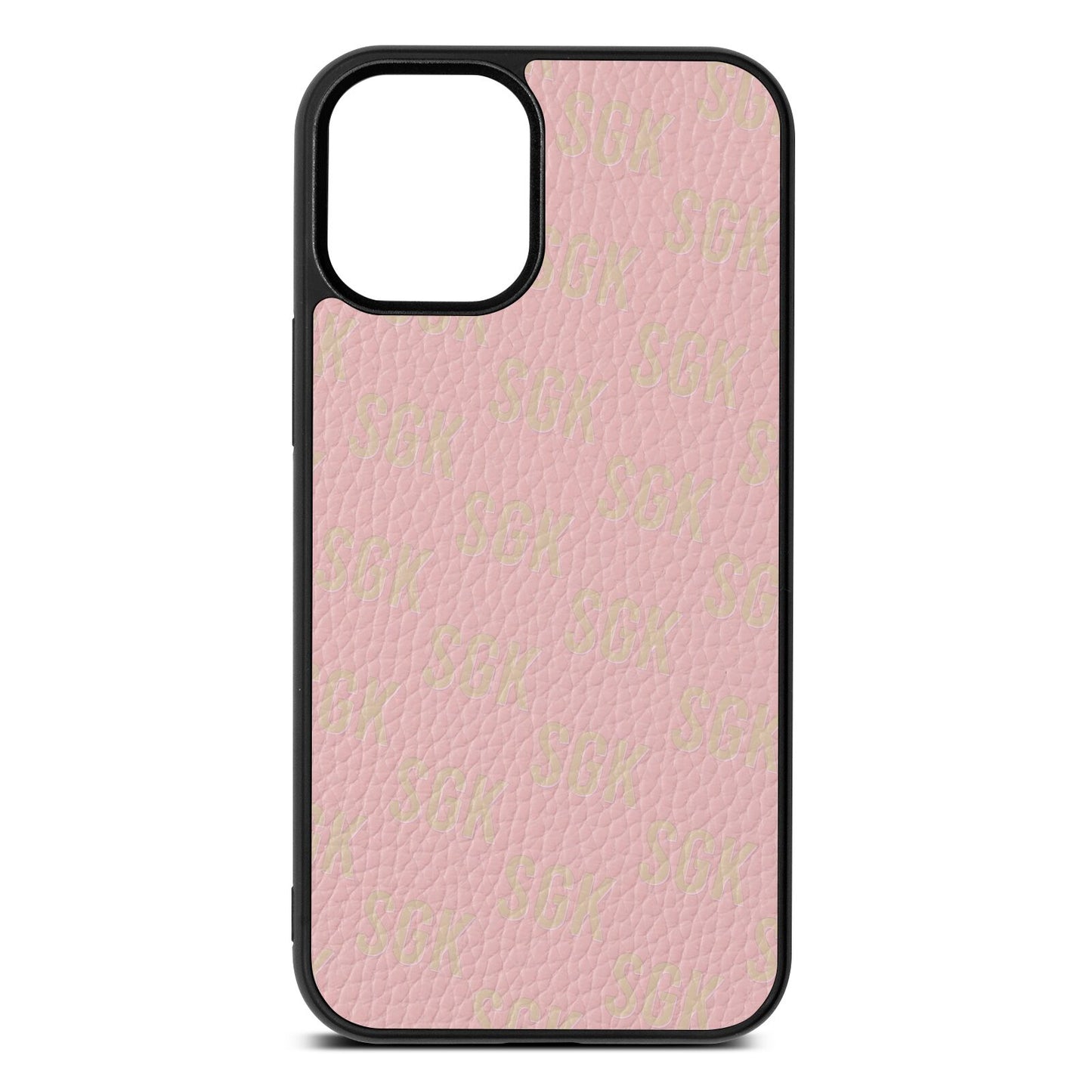 Personalised Brick Pattern Text Pink Pebble Leather iPhone 12 Mini Case